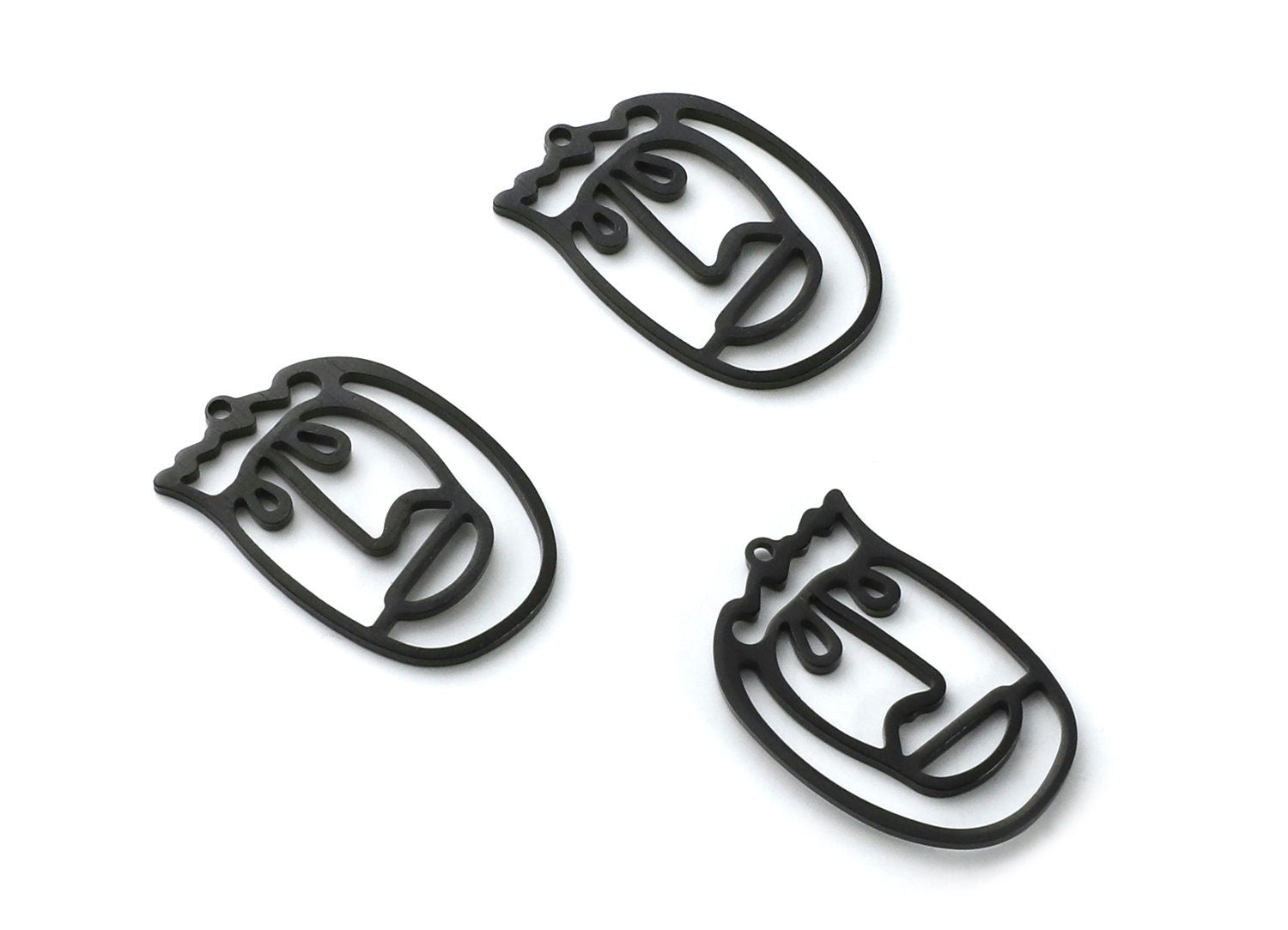 Aluminum Charms - Face Shaped Earrings - Anodized Aluminium Charms - Black Tone - 34.66x22.92x2.25mm - AA1138B - DOMEDBAZAAR
