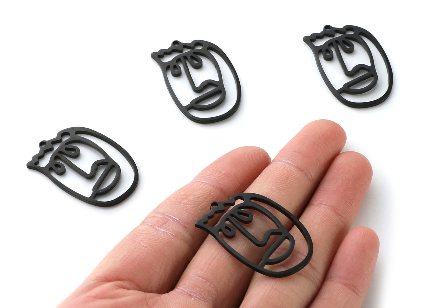 Aluminum Charms - Face Shaped Earrings - Anodized Aluminium Charms - Black Tone - 34.66x22.92x2.25mm - AA1138B - DOMEDBAZAAR