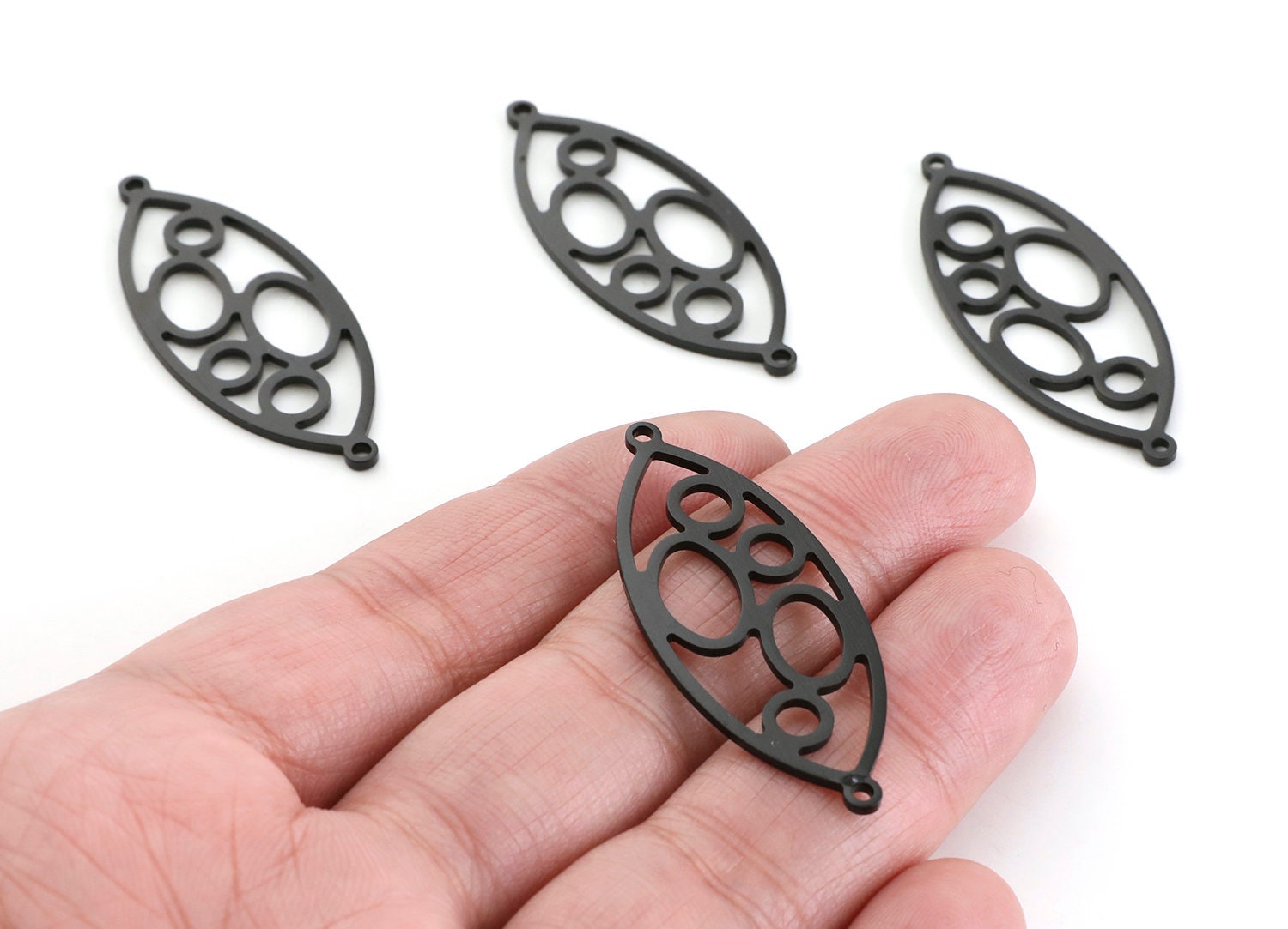 Aluminum Charms - Oval Shaped Pendant - Anodized Aluminium Charms - Wall Decor - Black Tone - 31.1x22.85x1.34mm - AA1132C - DOMEDBAZAAR
