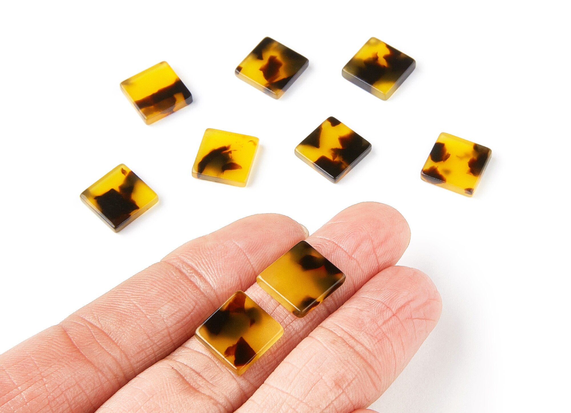 Acrylic Earring Charms - Tortoise Shell Earrings - Square Pendant - Jewelry Making Supplies - 11,97x11,97x2,7mm - AC1294D - DOMEDBAZAAR