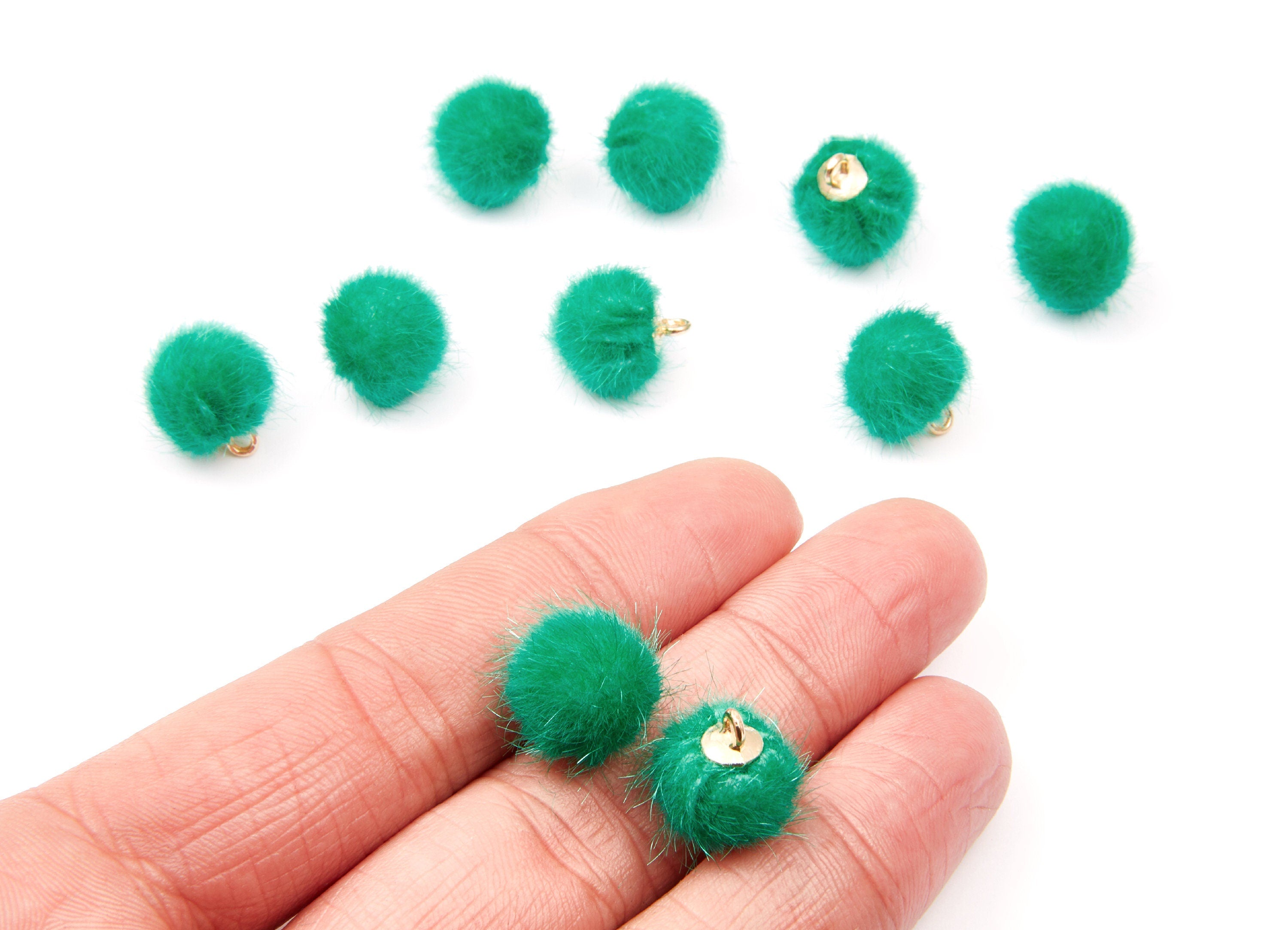 Pom Pom Earring Charms - Fur Ball Pendant - Aluminum Alloy - Earring Findings - Jewelry Accessories - 14.3x10.7x10.7mm - TT1001LGR - DOMEDBAZAAR