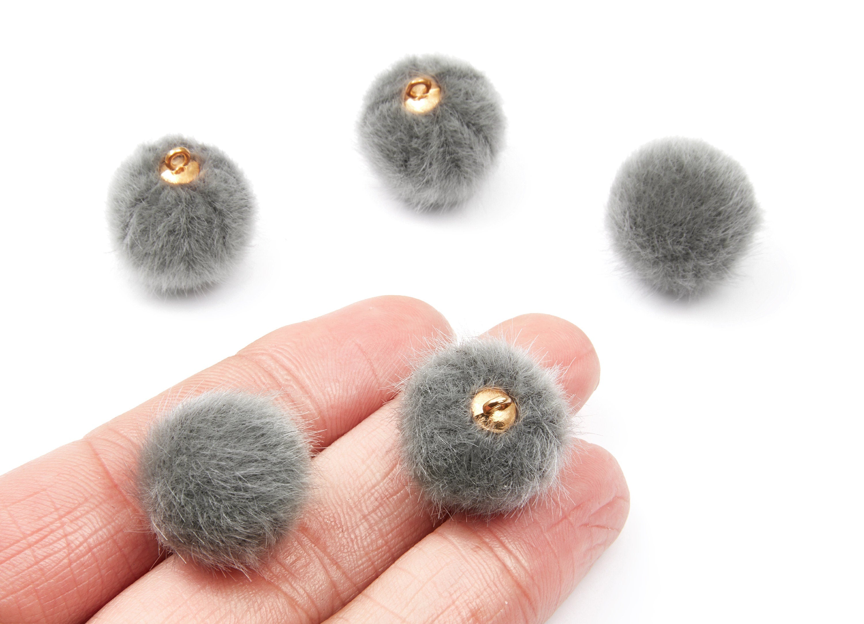 Pom Pom Earring Charms - Fur Ball Pendant - Aluminum Fabric Alloy - Earring Findings - Jewelry Accessories - 20mm x 19mm - TT1012A - DOMEDBAZAAR