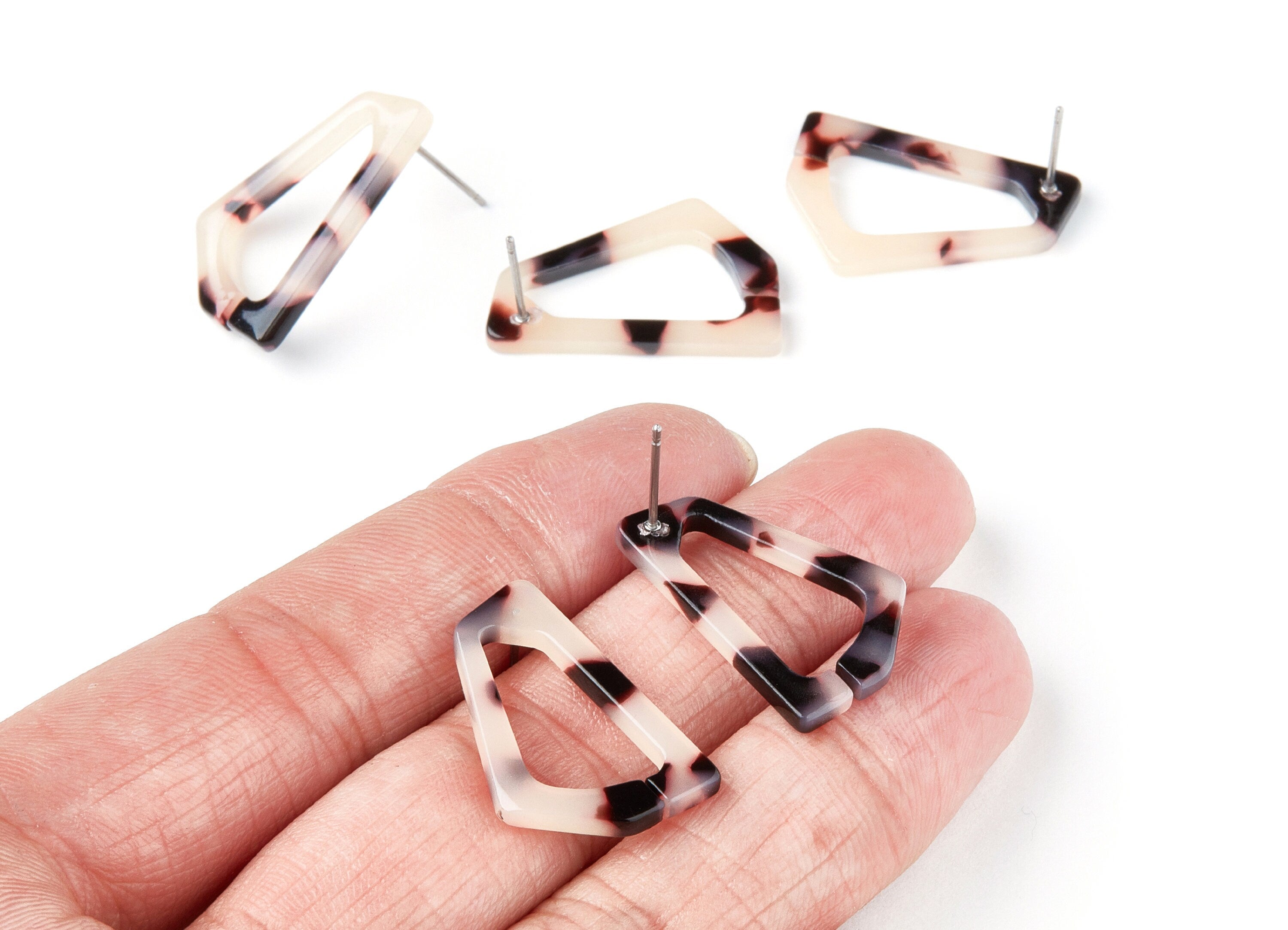 Acetate Acrylic Earring Stud - Blonde Post Charm - Laser Cut Open Geometric Pendant - Color Code: A07 - 26x16.19x2.9mm - AC1283D - DOMEDBAZAAR