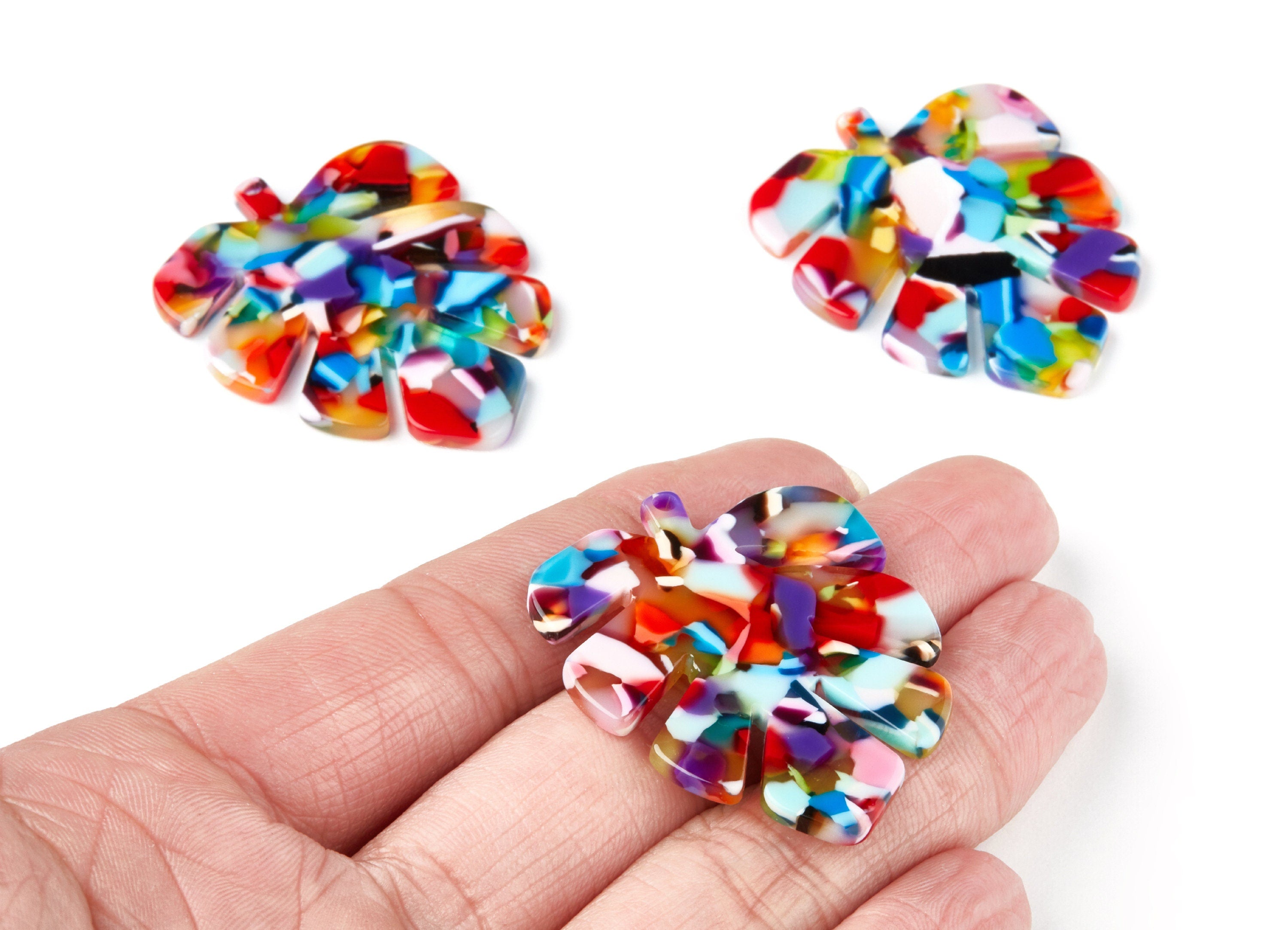 Acetate Leaf Charms - Leaf Earrings and Pendant - Earring Findings - Jewelry Supplies - Color Code: A21 - 44x35x2.5mm - AC1052K - DOMEDBAZAAR