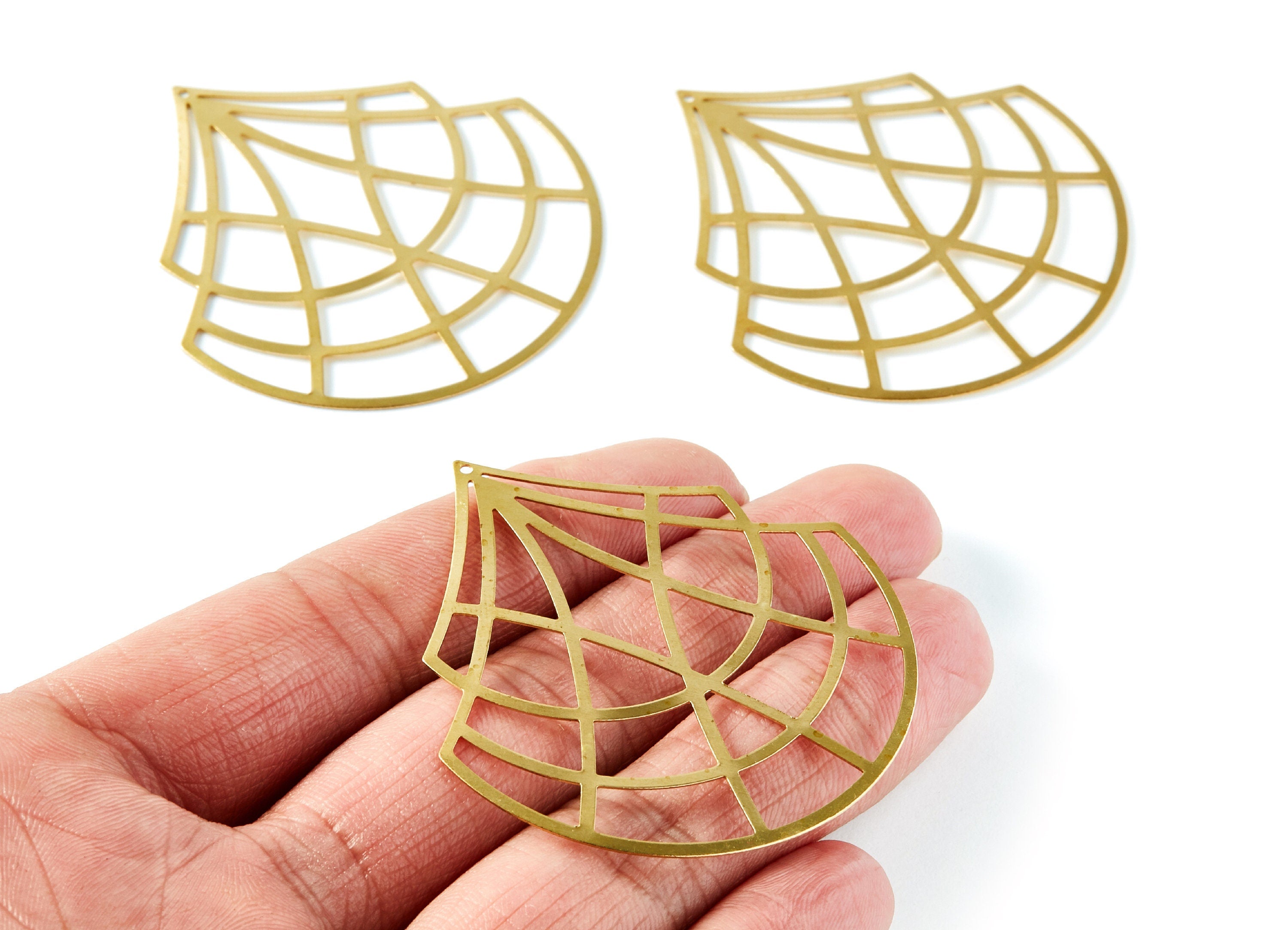 Brass Fan Charms - Fan Geometric Raw Brass Pendant - Jewelry Supplies - 54,63x51x0,3mm - JJA4672 - DOMEDBAZAAR