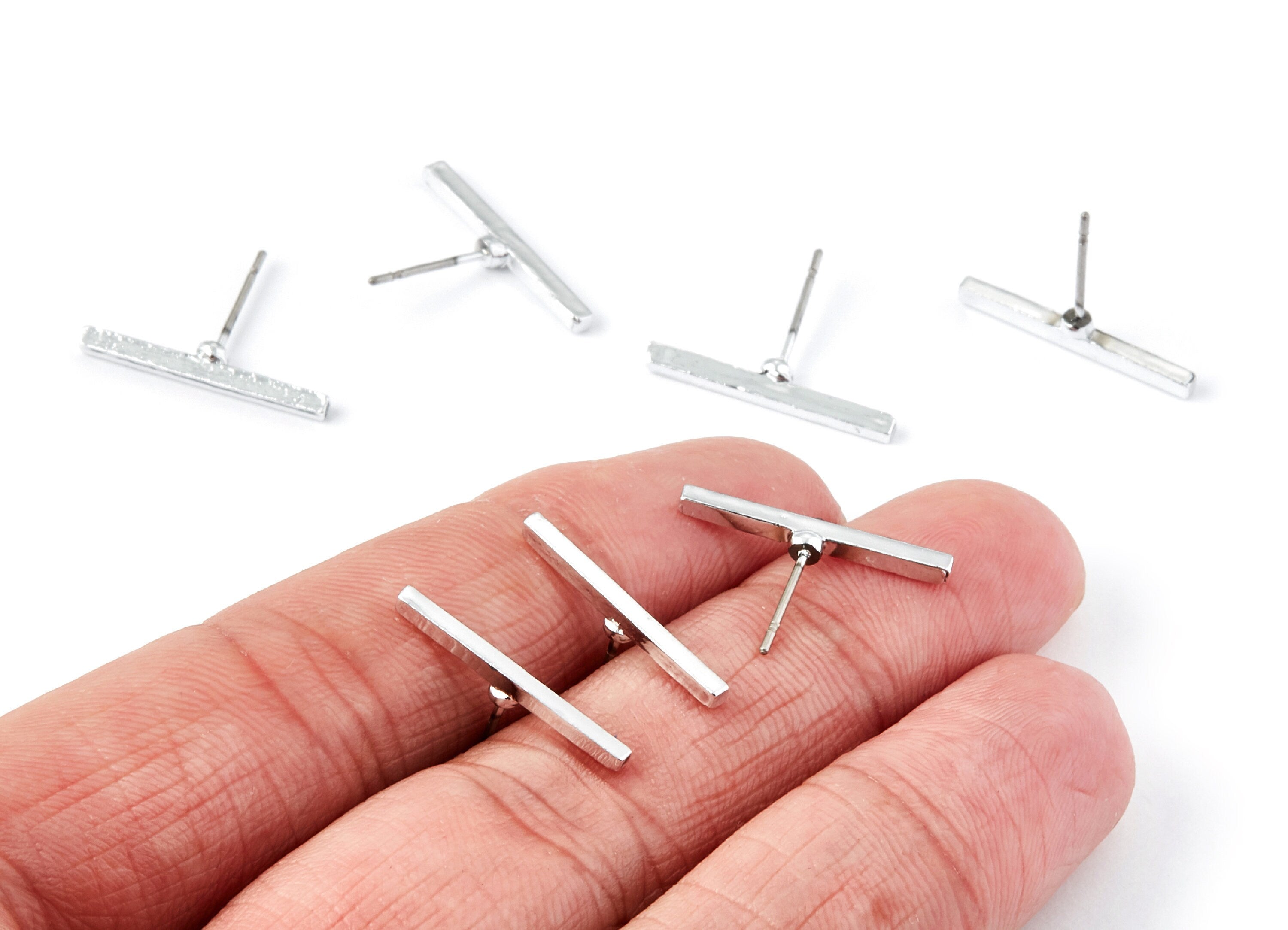 Rectangle Bar Stud - Zinc Alloy Bar Stud - Silver plated - Stainless Steel Stud - Ear Studs - 14,33x19,88x1,73mm - ZZ1188S - DOMEDBAZAAR