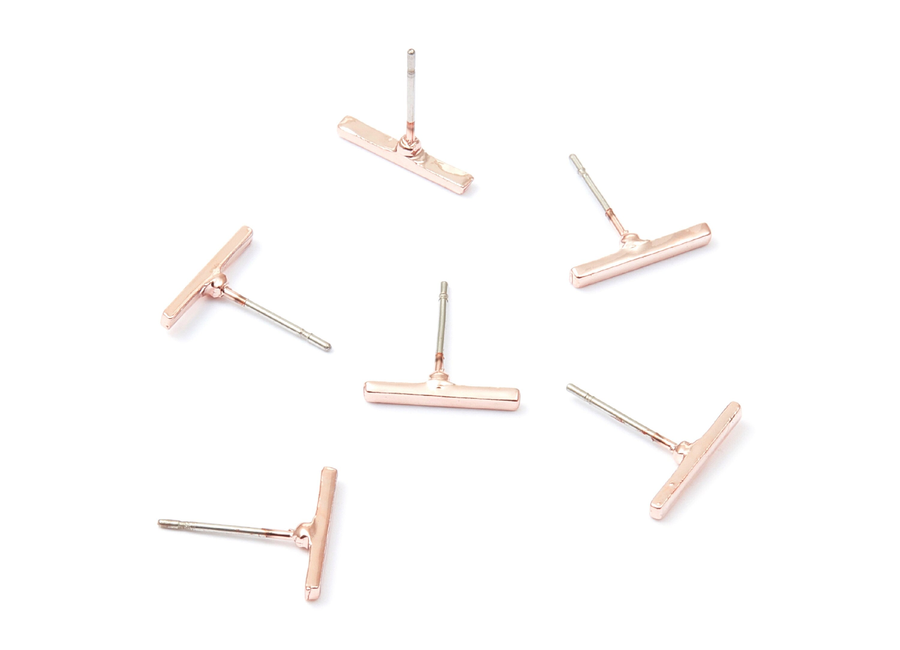Rectangle Bar Stud - Zinc Alloy Bar Stud - Rose Tone plated - Stainless Steel Stud - Ear Studs - 12,26x12,8x1,9mm - ZZ1189R - DOMEDBAZAAR