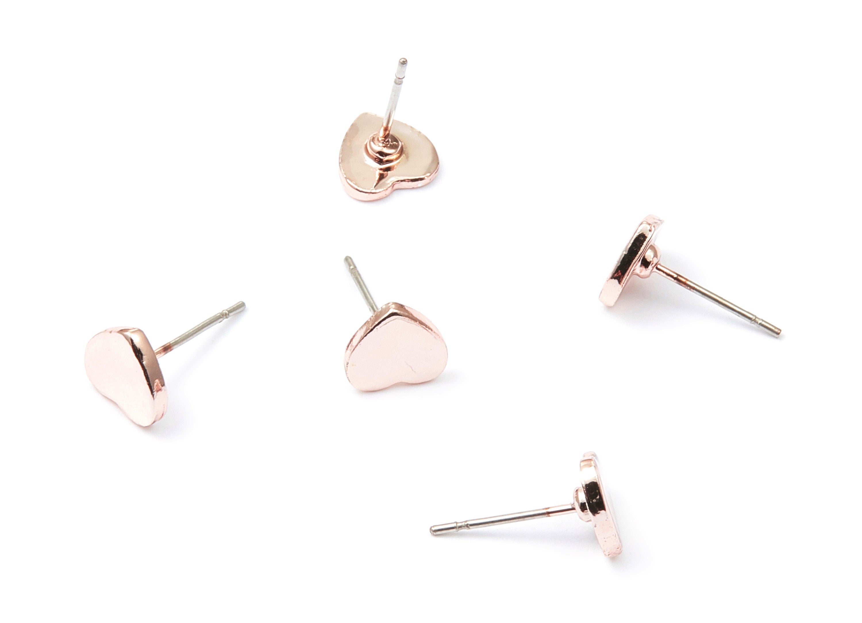 Heart Earring Stud - Zinc Alloy Stud - Rose Tone plated - Stainless Steel Stud - Ear Studs - 13,24x7,8x1,46mm - ZZ1195R - DOMEDBAZAAR