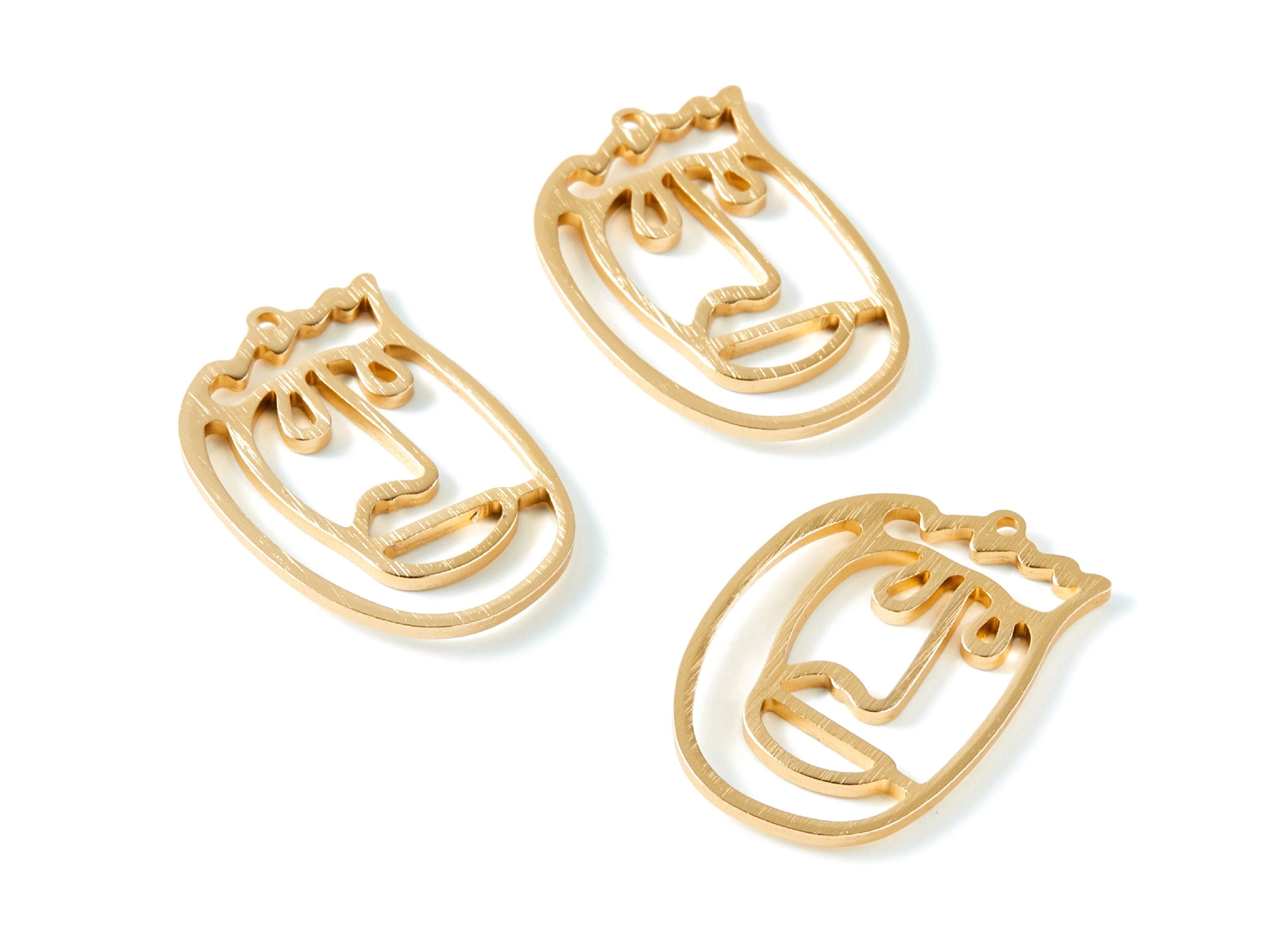 Aluminum Charms - Face Shaped Earrings - Anodized Aluminium Charms - Gold Tone - 34.66x22.92x2.25mm - AA1138A - DOMEDBAZAAR