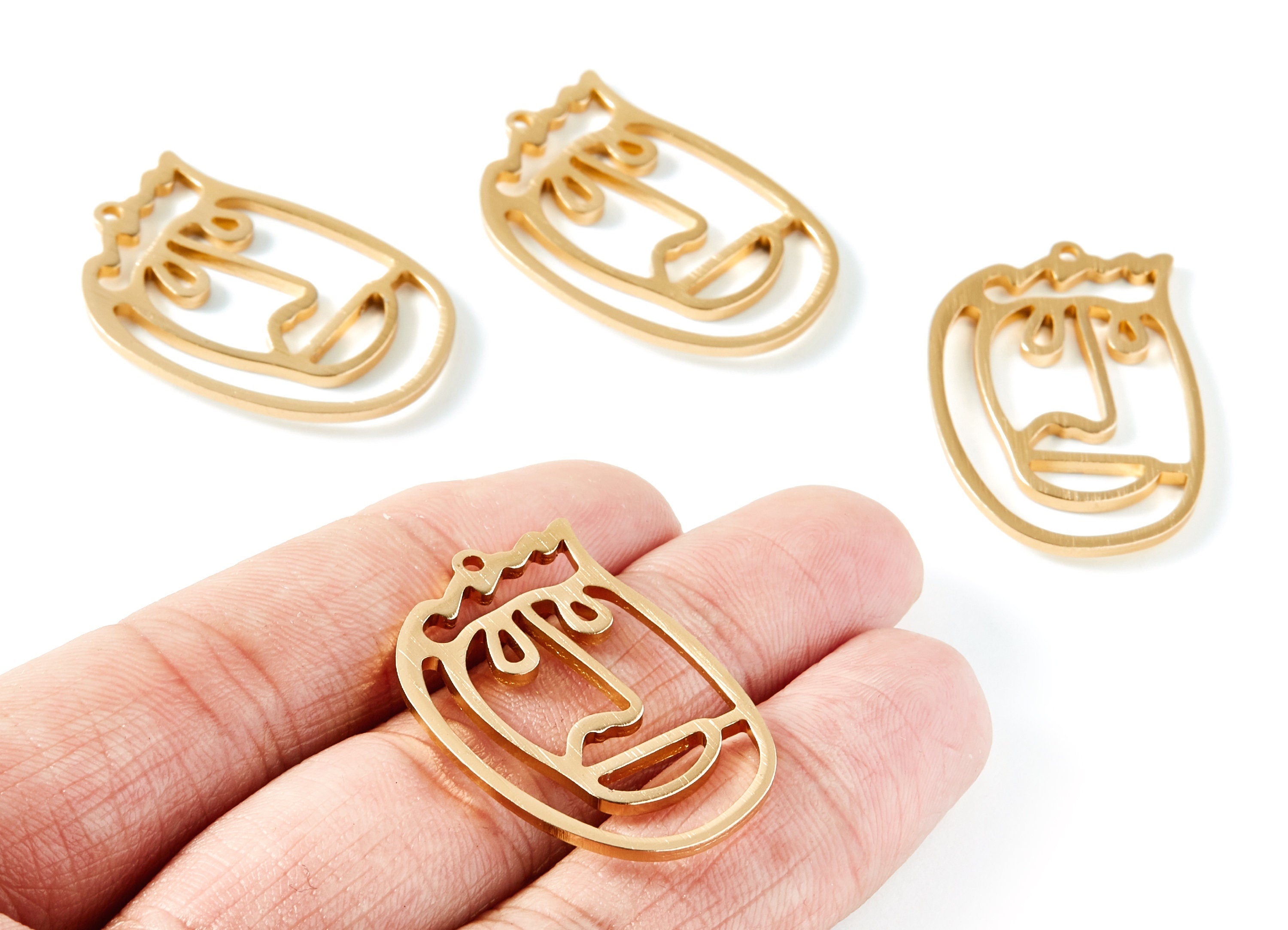 Aluminum Charms - Face Shaped Earrings - Anodized Aluminium Charms - Gold Tone - 34.66x22.92x2.25mm - AA1138A - DOMEDBAZAAR