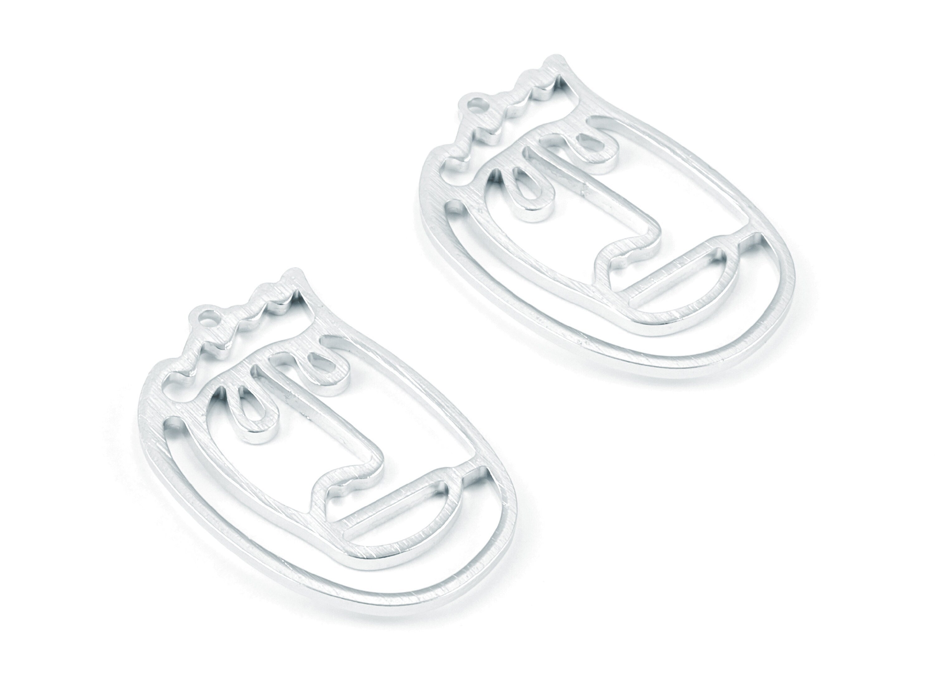 Aluminum Charms - Face Shaped Earrings - Anodized Aluminium Charms - Silver Tone - 34.66x22.92x2.25mm - AA1138C - DOMEDBAZAAR