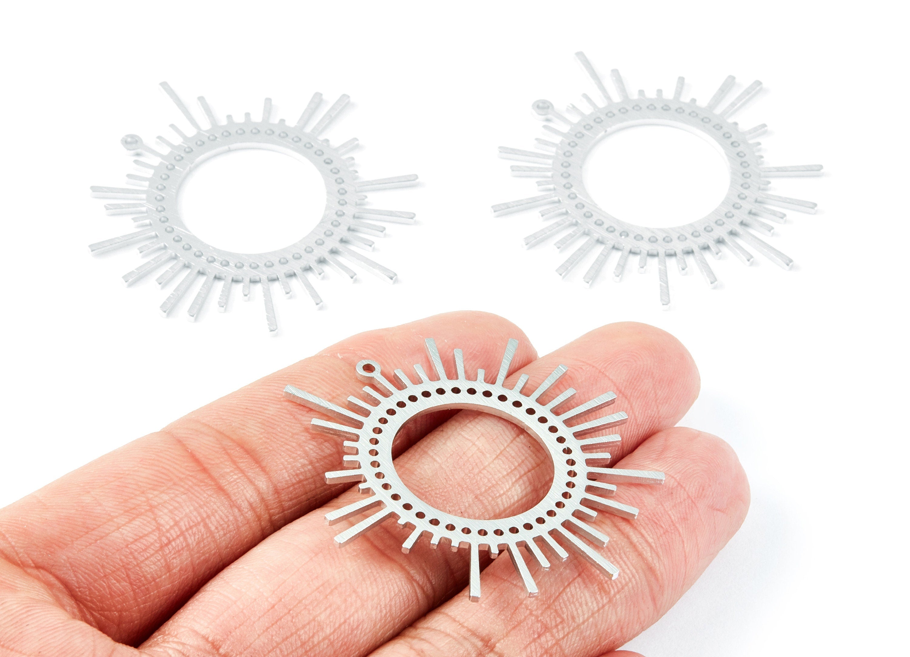 Aluminum Charms - Sun Shaped Earrings - Anodized Aluminium Charms - Silver Tone - 41.5x41.5x1.27mm - AA1133A - DOMEDBAZAAR