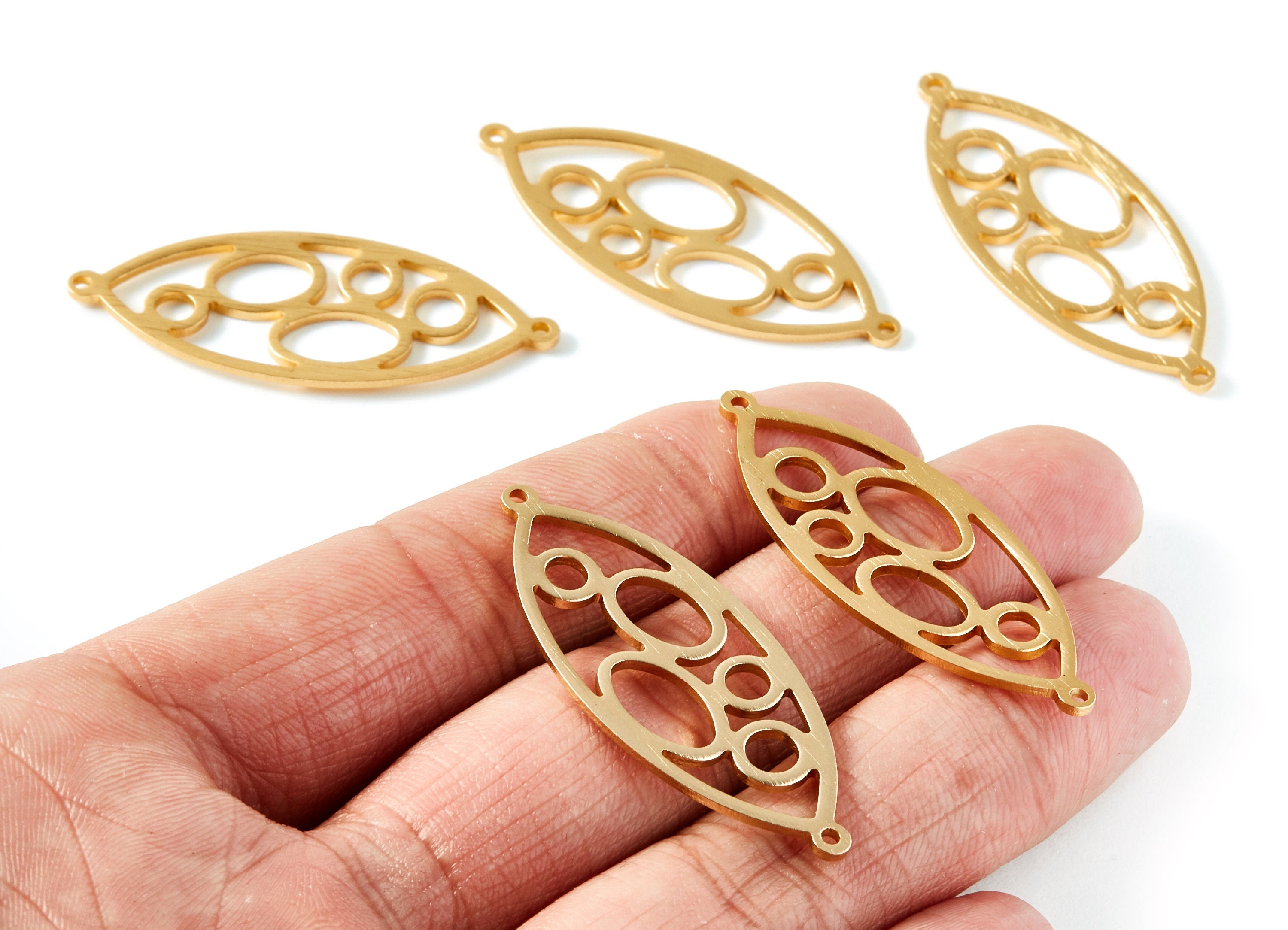 Aluminum Charms - Oval Shaped Earrings - Anodized Aluminium Charmsr - Gold Tone - 31.1x22.85x1.34mm - AA1132A - DOMEDBAZAAR