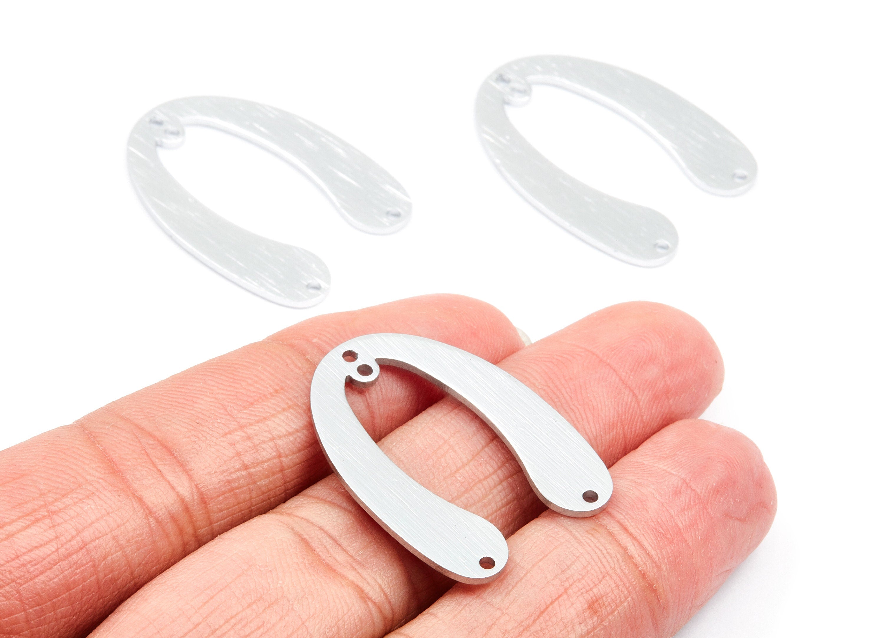 Aluminum Charms - U Shaped Earrings - Anodized Aluminium Charms - Silver Tone - 31.1x22.85x1.34mm - AA1135A - DOMEDBAZAAR