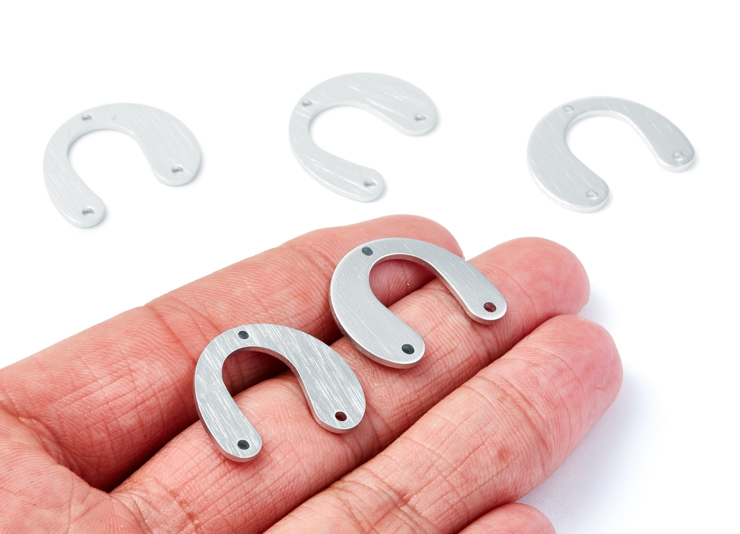 Aluminum Charms - U Shaped Earrings - Anodized Aluminium Charms - Silver Tone - 24.58x20.18x1.23mm - AA1136B - DOMEDBAZAAR