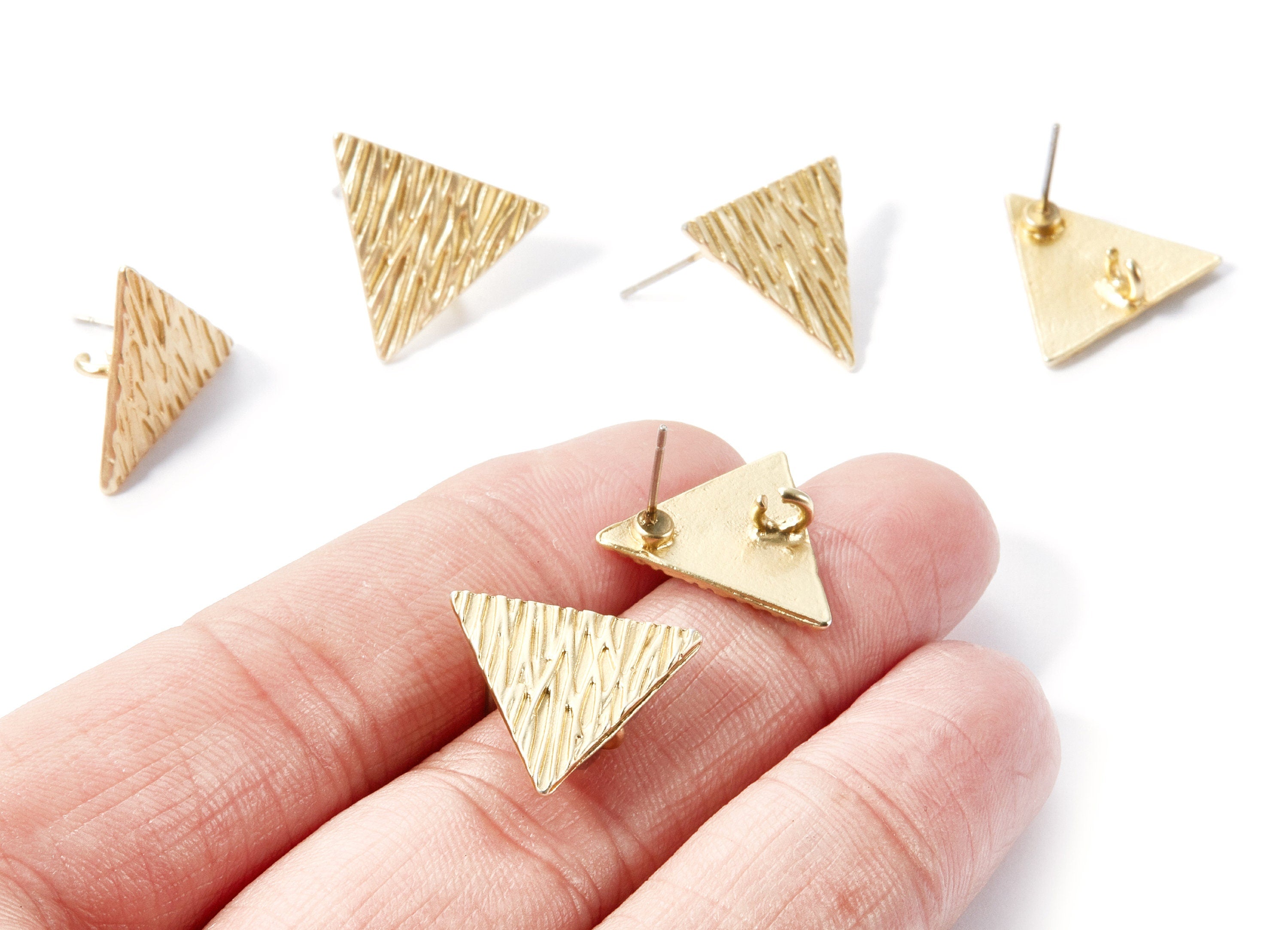Triangle Earring Stud - Gold Tone Plated - Alloy Earring Post - Earring findings - Jewelry Supplies - 16,45x16,45x1,3mm - ZZ1319 - DOMEDBAZAAR