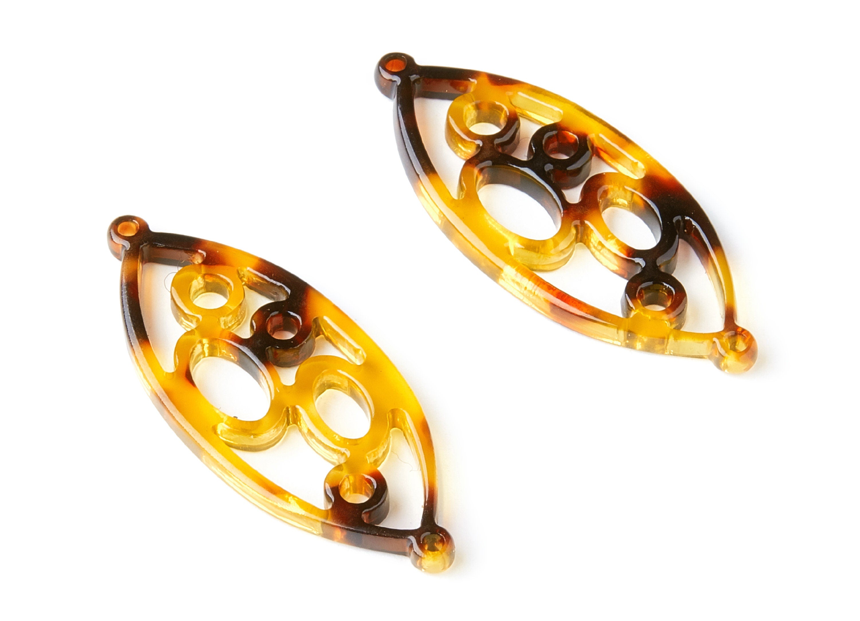 Acetate Acrylic Earring Charms - Tortoise Shell Earrings - Leaf Shaped Pendant - Jewelry Making Supplies - 43.78x18x2.84mm - AC1372B - DOMEDBAZAAR