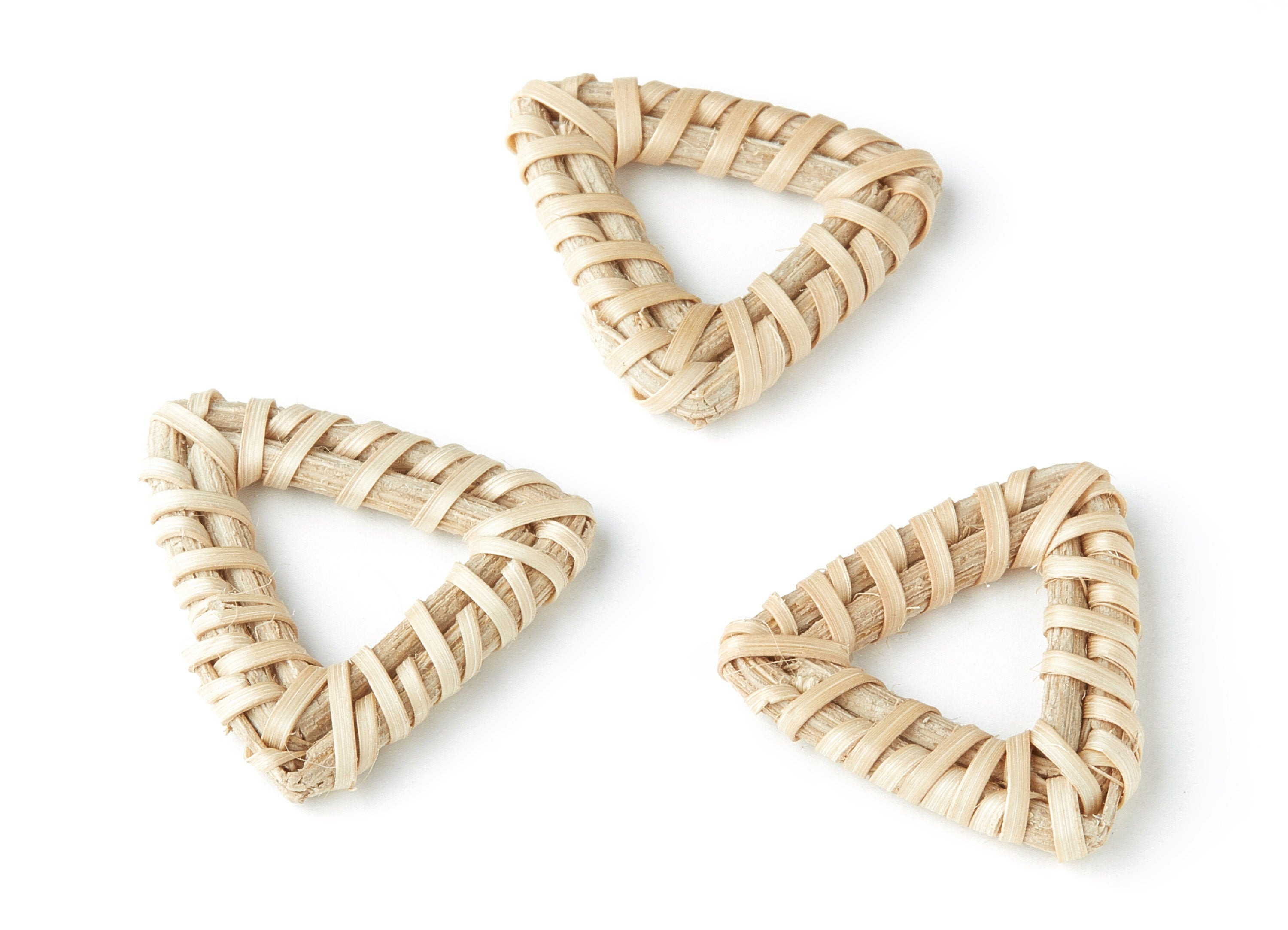 Handwoven Rattan Earrings - Triangle Shaped Rattan Pendant - Wooden Straw Earring - Jewelery Handmade - 30x30x4.4mm - RT1099 - DOMEDBAZAAR