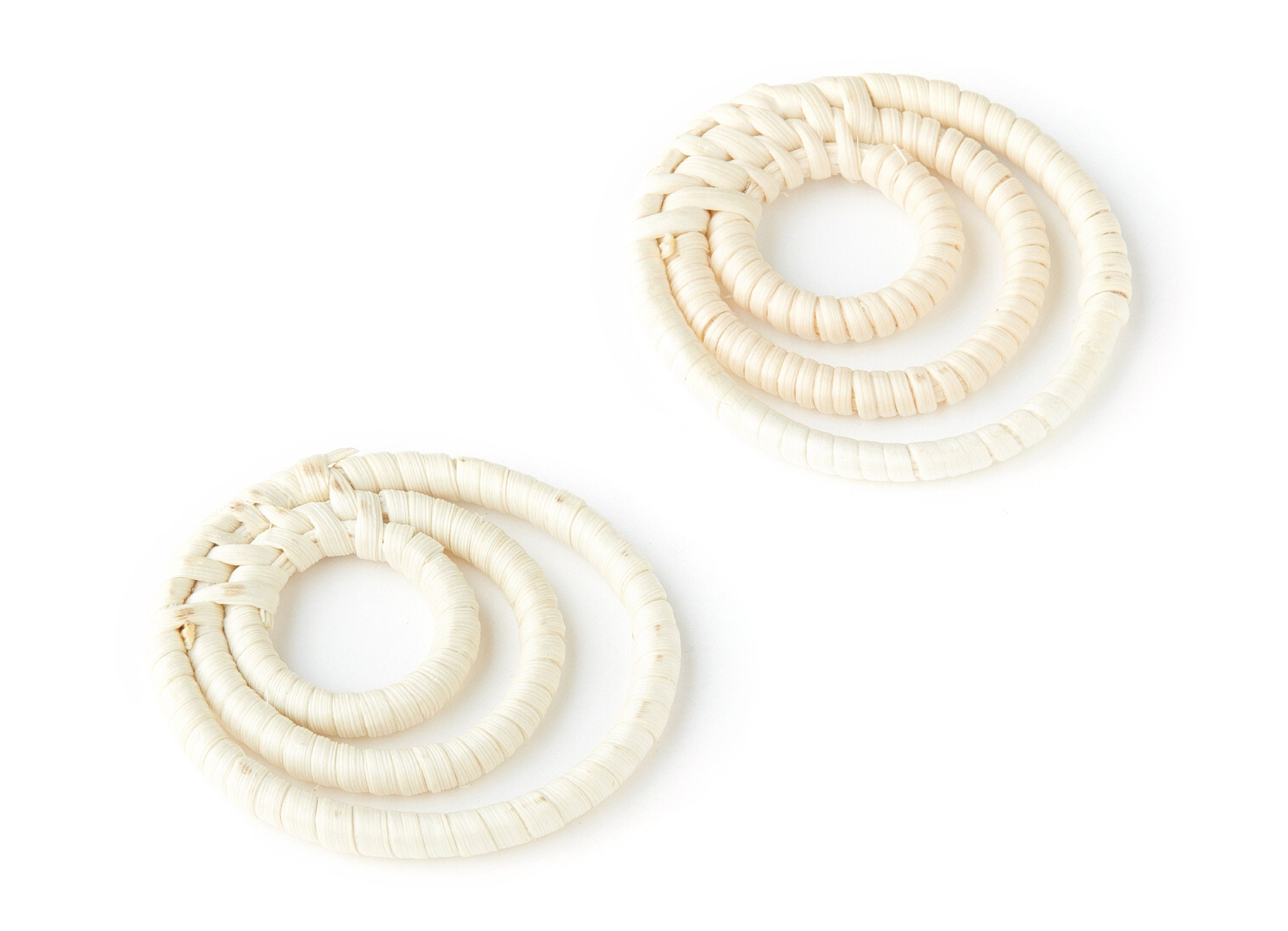 Handwoven Rattan Earrings - Round Shaped Rattan Pendant - Wooden Straw Earring - Jewelry Handmade - 42x40x3.5mm - RT1097 - DOMEDBAZAAR