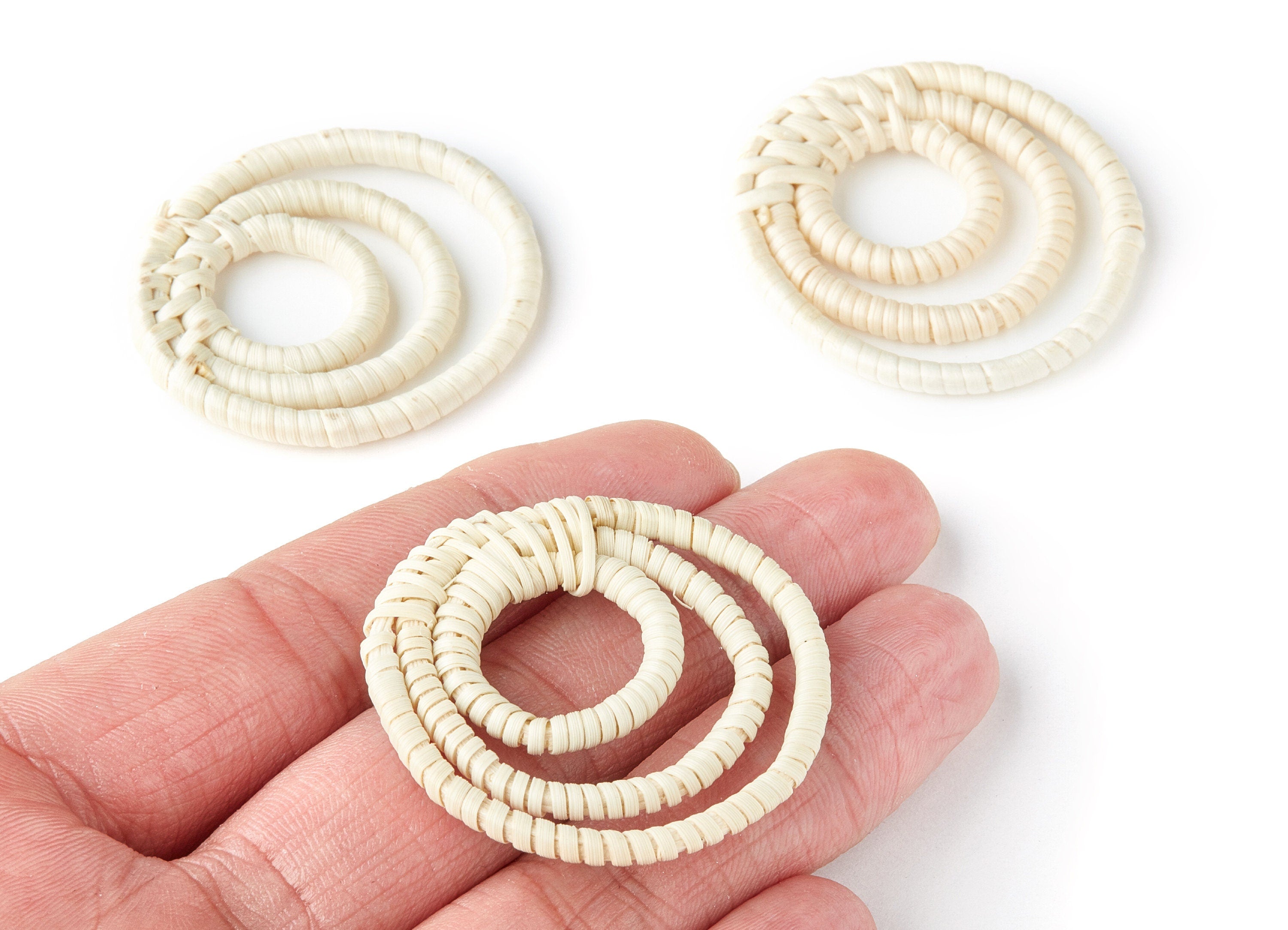 Handwoven Rattan Earrings - Round Shaped Rattan Pendant - Wooden Straw Earring - Jewelry Handmade - 42x40x3.5mm - RT1097 - DOMEDBAZAAR