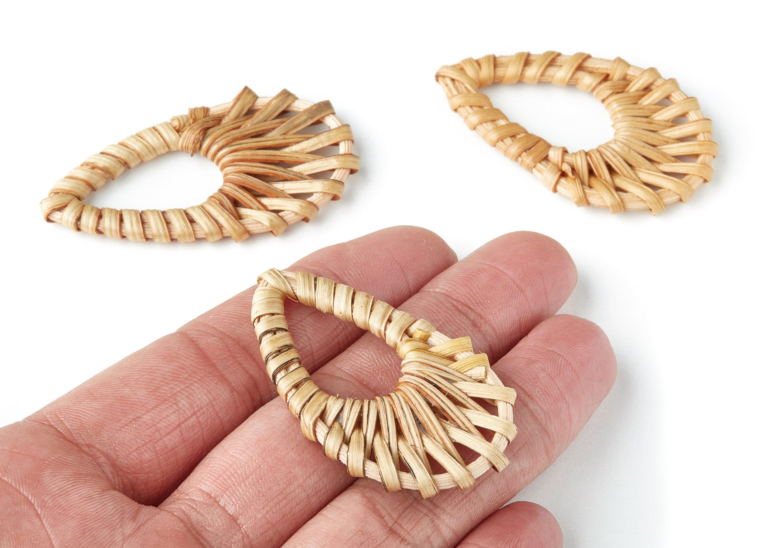 Handwoven Rattan Earrings - Water Drop Shape Rattan Pendant - Wooden Straw Earring - Jewelery Handmade - 53x30x4.5mm - RT1092 - DOMEDBAZAAR