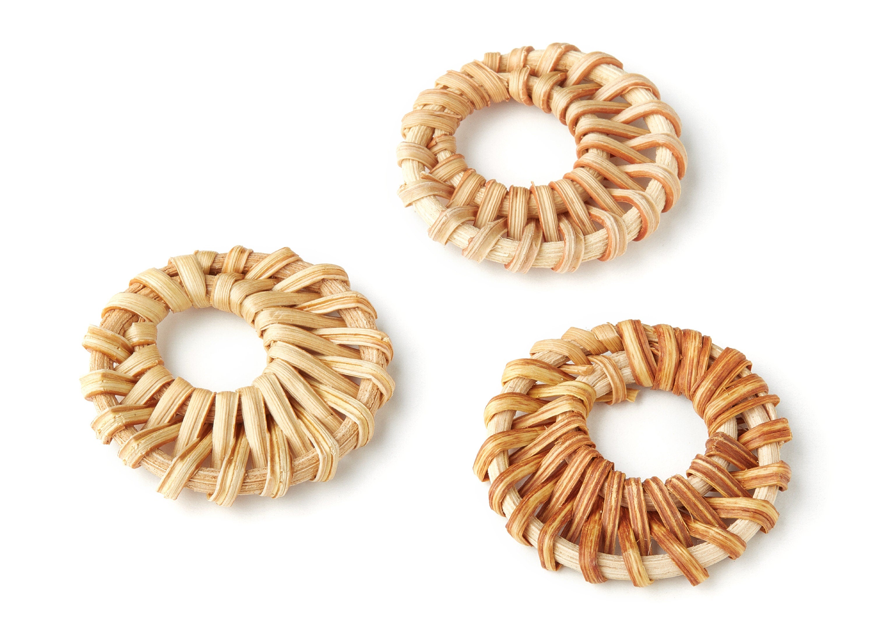 Handwoven Rattan Earrings - Circle Shape Rattan Pendant - Wooden Straw Earring - Jewelery Handmade - 42.6x40mm - RT1134 - DOMEDBAZAAR
