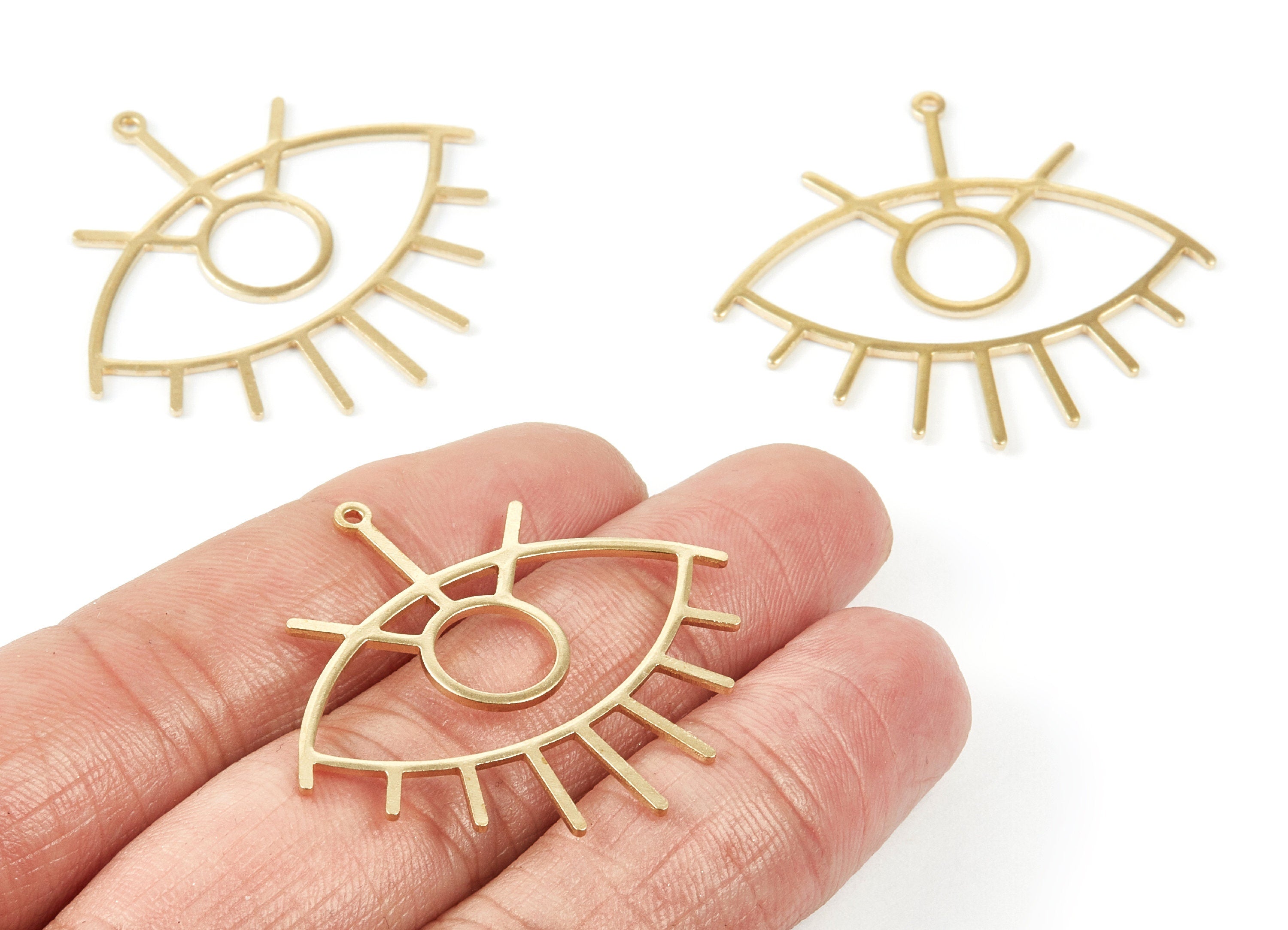 Brass Eye Charms - Eye Shaped Raw Brass Pendant - Earring Findings - Jewelry Supplies - 41.8x38.3x1mm - PP1938 - DOMEDBAZAAR