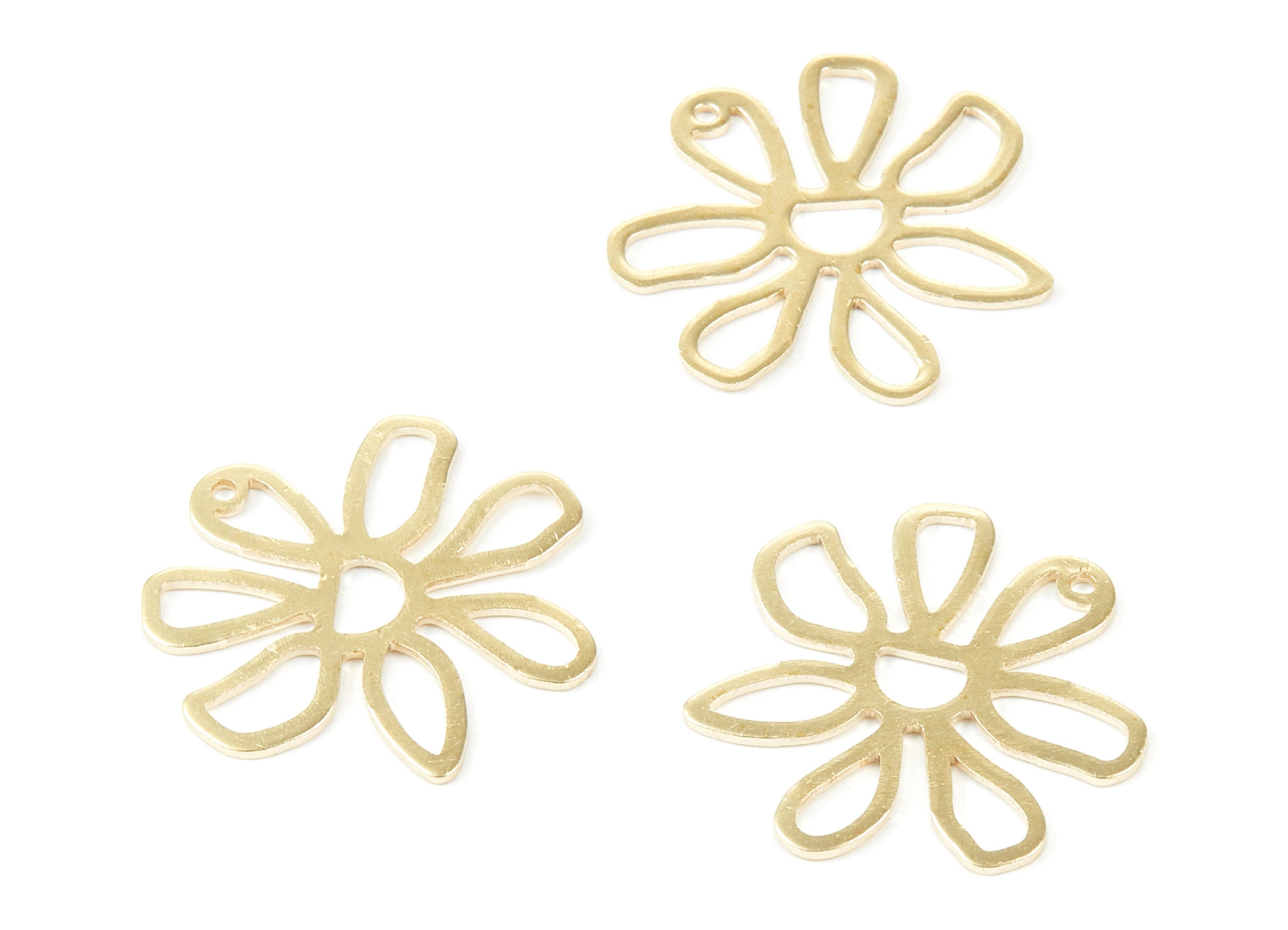 Brass Flower Charms - Flower Shaped Raw Brass Pendant - Earring Findings - Jewelry Supplies - 25.34x25.3x1mm - PP2042 - DOMEDBAZAAR