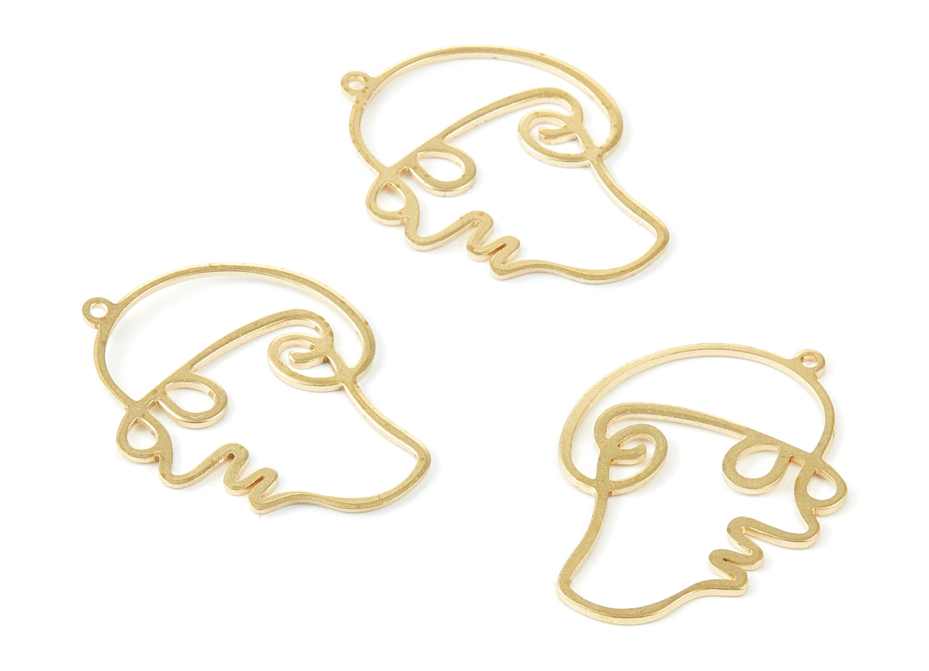 Brass Face Charms - Face Shaped Raw Brass Pendant - Earring Findings - Jewelry Supplies - 35.33x26x0.96mm - PP1951 - DOMEDBAZAAR