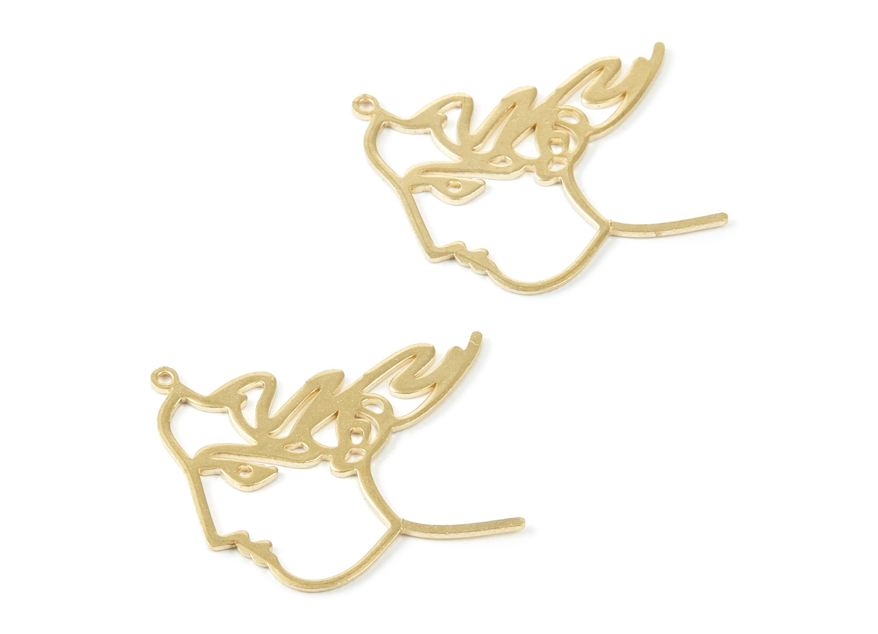 Brass Face Charms - Face Shaped Raw Brass Pendant - Earring Findings - Jewelry Supplies - 40x35.68x1mm - PP1953 - DOMEDBAZAAR