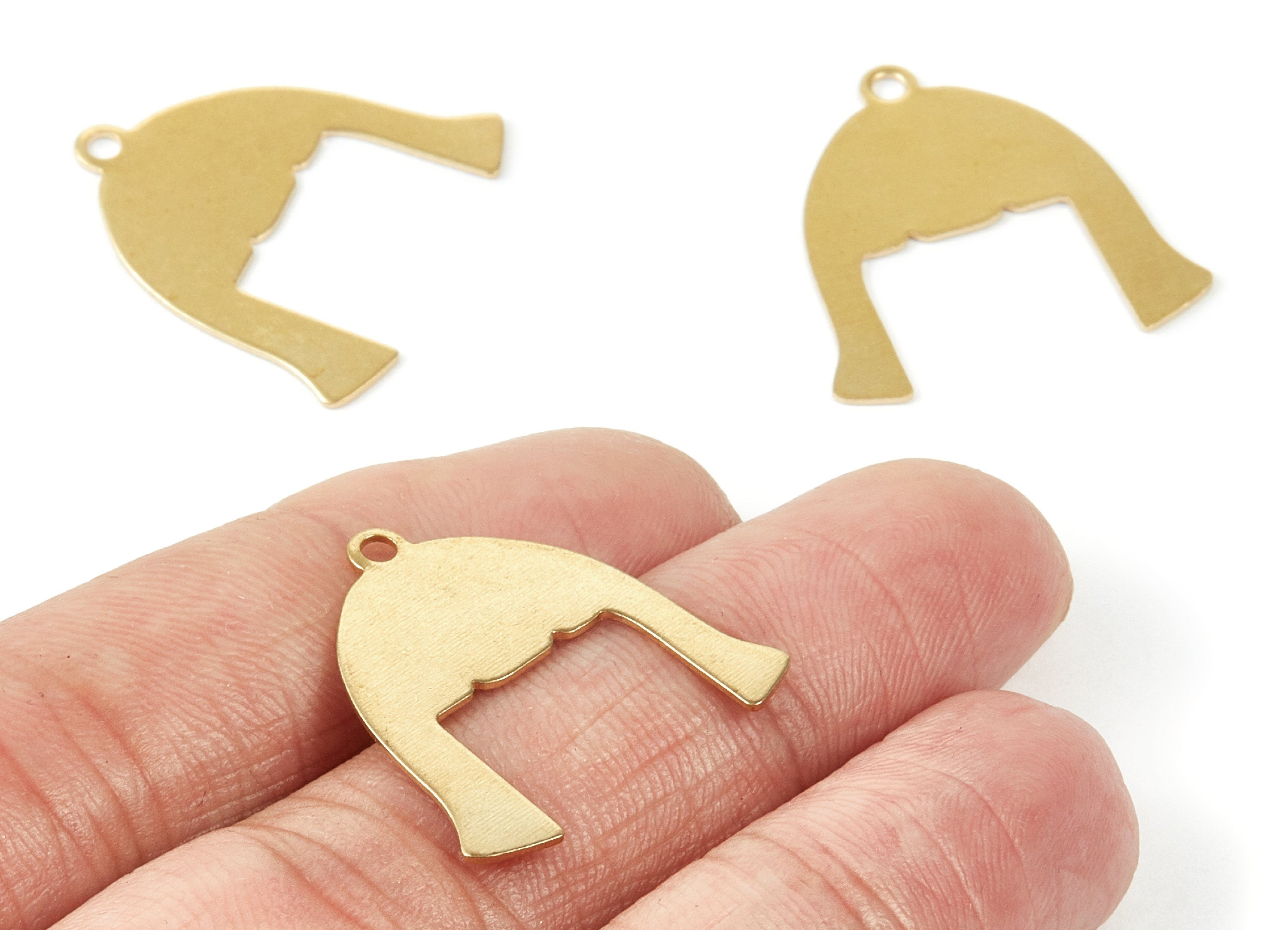 Brass Hairstyle Charms - Hair Shaped Raw Brass Pendant - Earring Findings - Jewelry Supplies - 23.9x23.96x0.56mm - PP1950 - DOMEDBAZAAR
