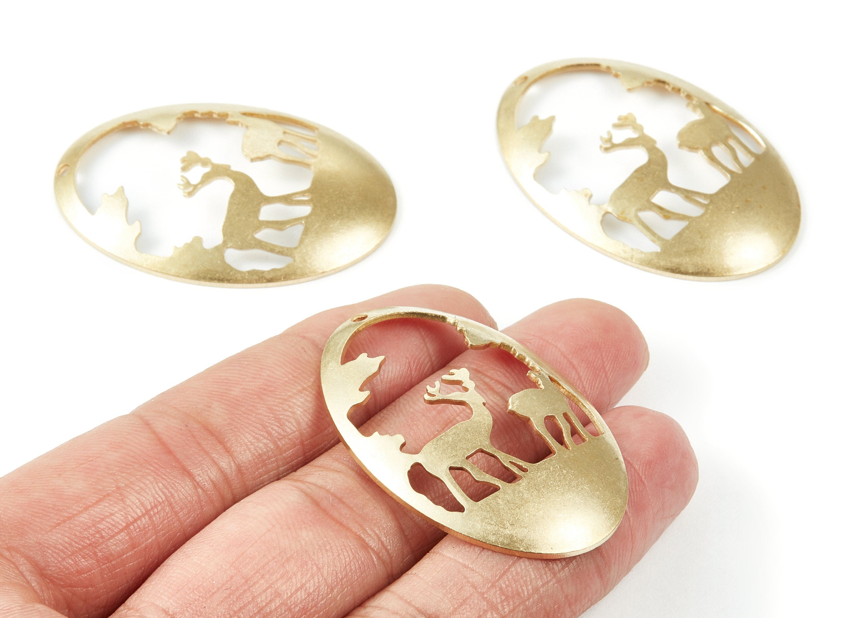 Brass Deer Charms - Oval Shaped Raw Brass Pendant - Earring Findings - Jewelry Supplies - 45x29.98x1.11mm - PP1948 - DOMEDBAZAAR