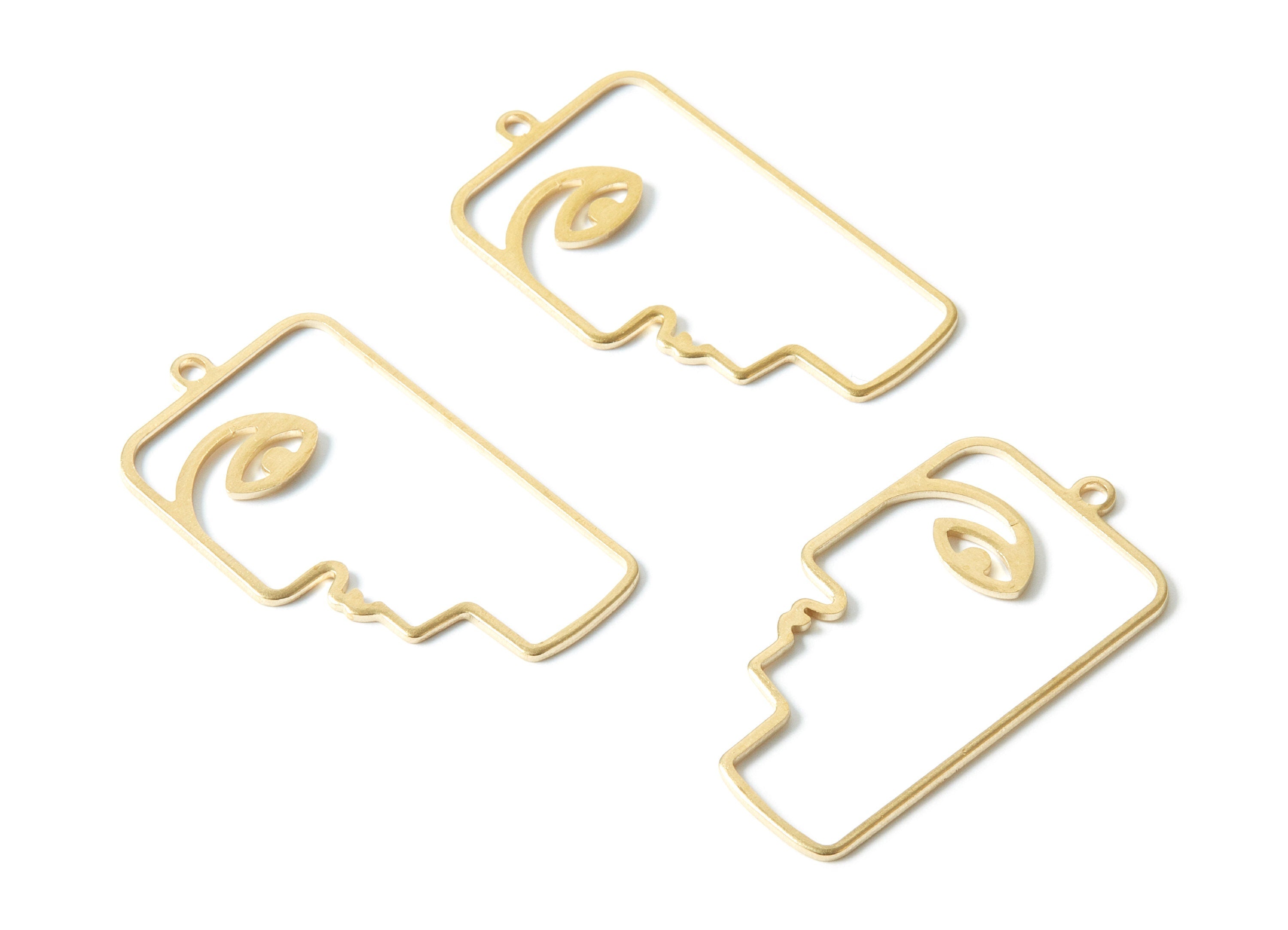 Brass Face Charms - Face Shaped Raw Brass Pendant - Earring Findings - Jewelry Supplies - 40x22.22x1mm - PP1814 - DOMEDBAZAAR