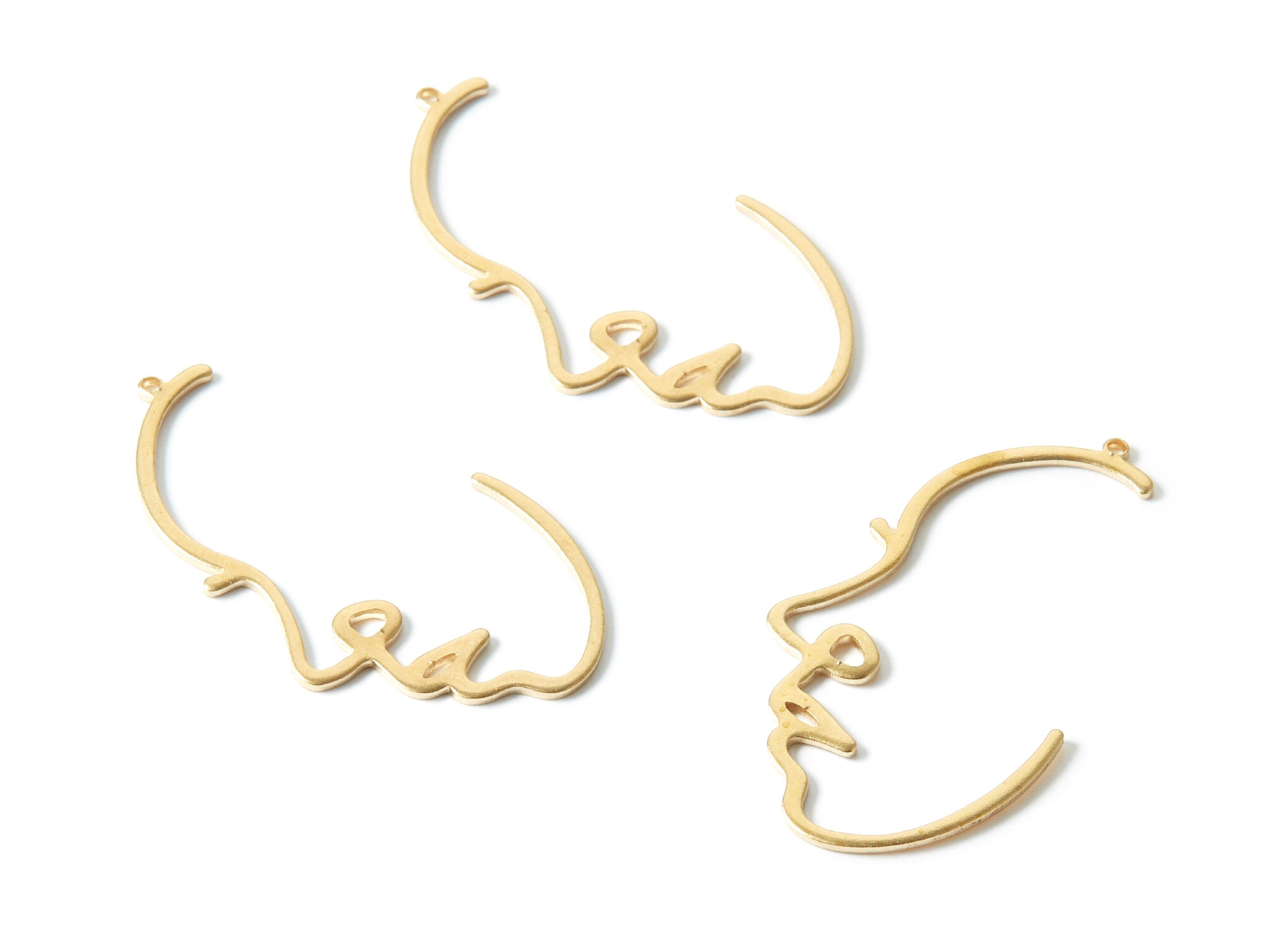 Brass Face Charms - Face Shaped Raw Brass Pendant - Earring Findings - Jewelry Supplies - 43.1x23.2x1mm - PP1913 - DOMEDBAZAAR