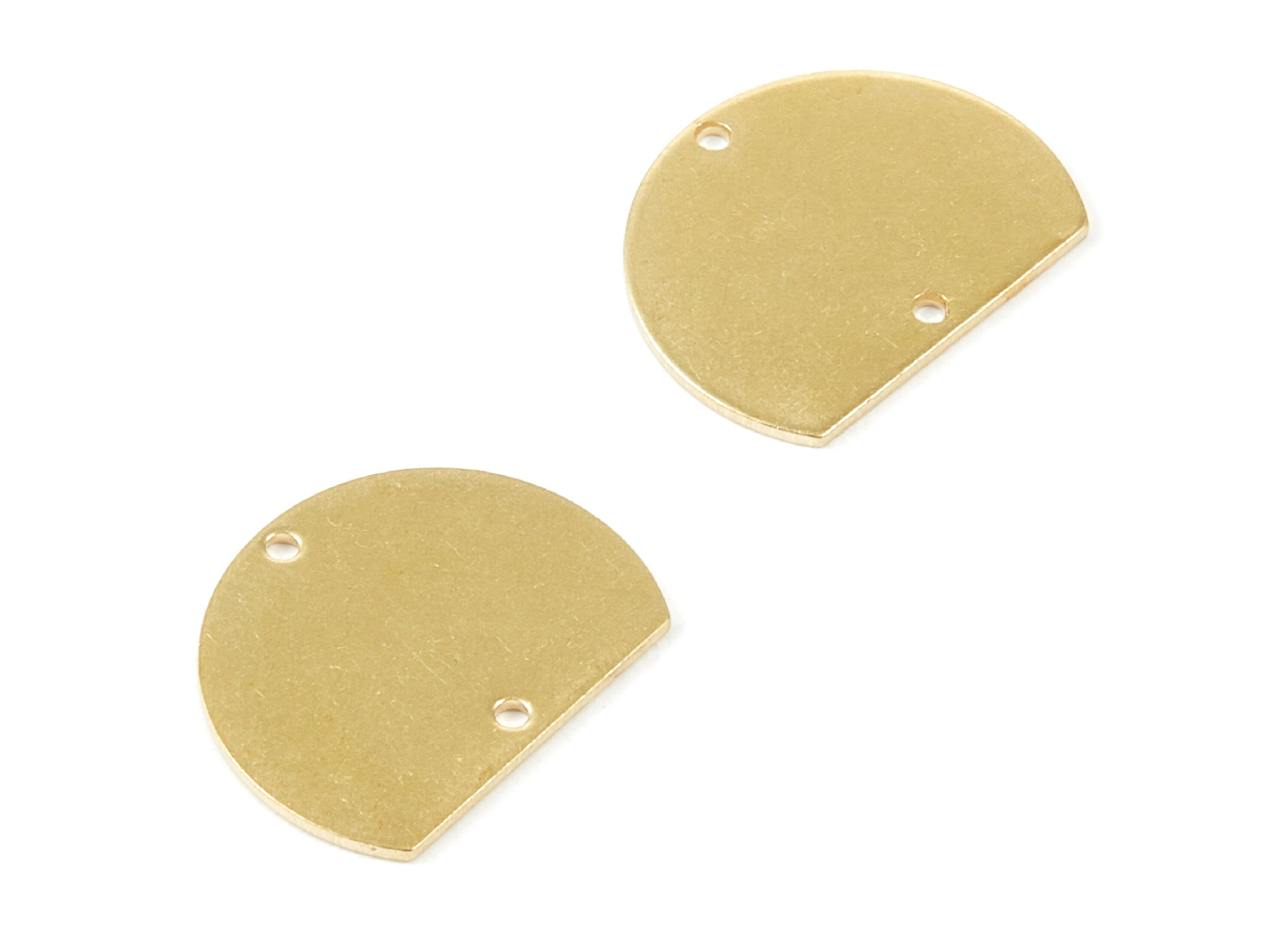 Personalized stamping blank - Brass Half Round Charms - Half Round Shaped Raw Brass Connector with 2 Holes - 18.5x14.75x0.8mm - PP1810 - DOMEDBAZAAR