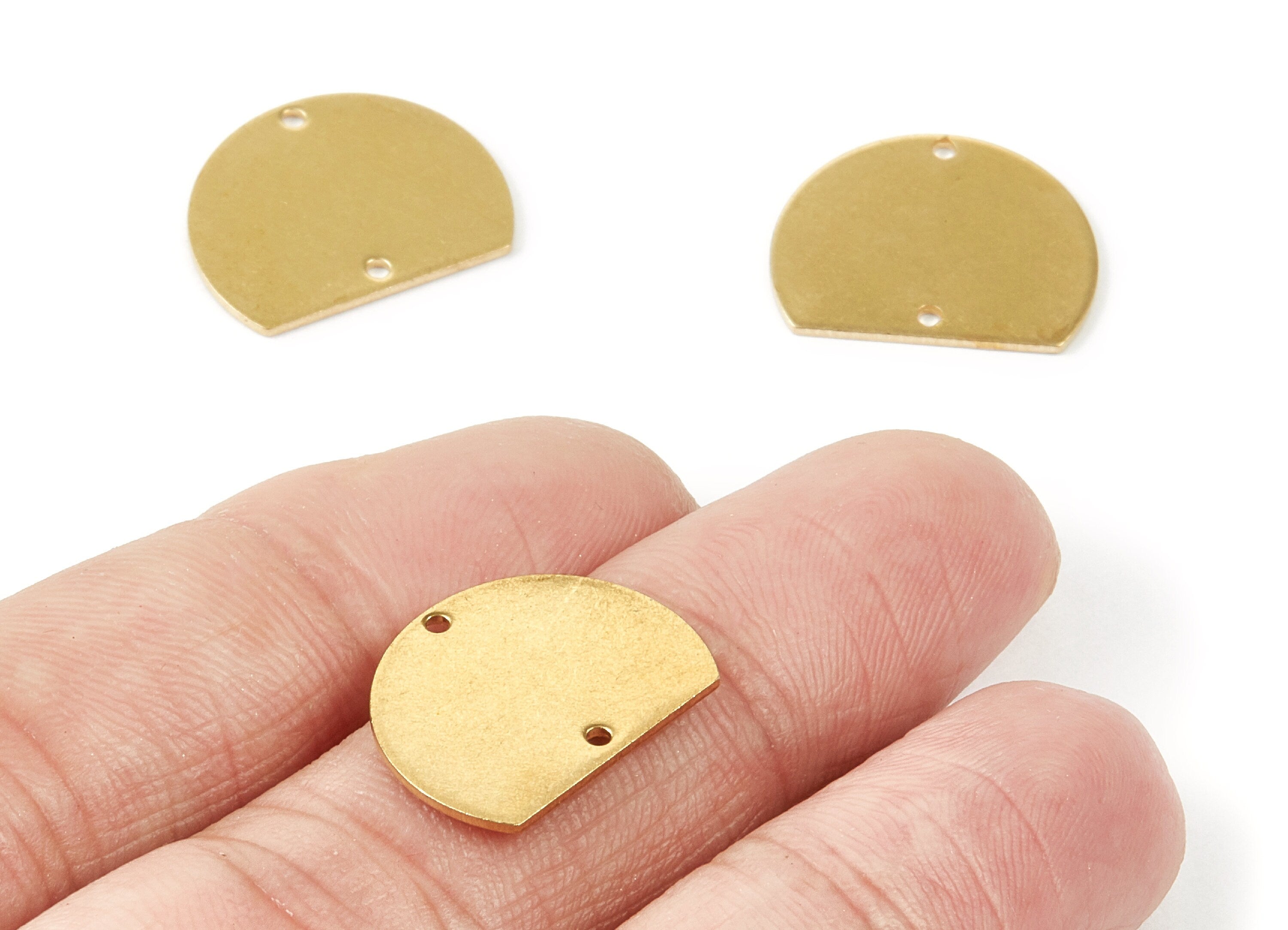 Personalized stamping blank - Brass Half Round Charms - Half Round Shaped Raw Brass Connector with 2 Holes - 18.5x14.75x0.8mm - PP1810 - DOMEDBAZAAR