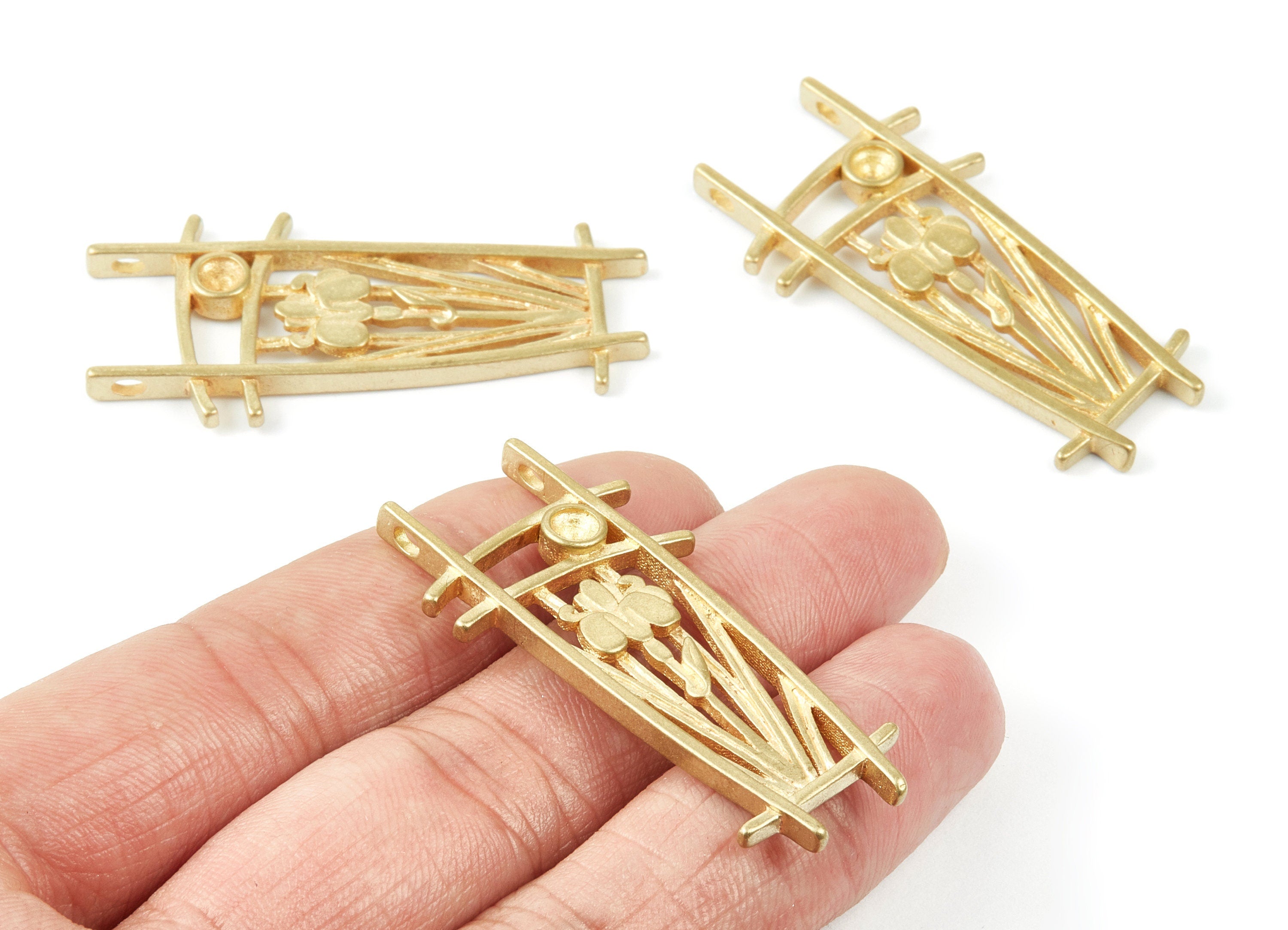 Brass Flower Charms - Flower Raw Brass Pendant - Jewelry Supplies - 50x24x3.6mm - PP1523 - DOMEDBAZAAR