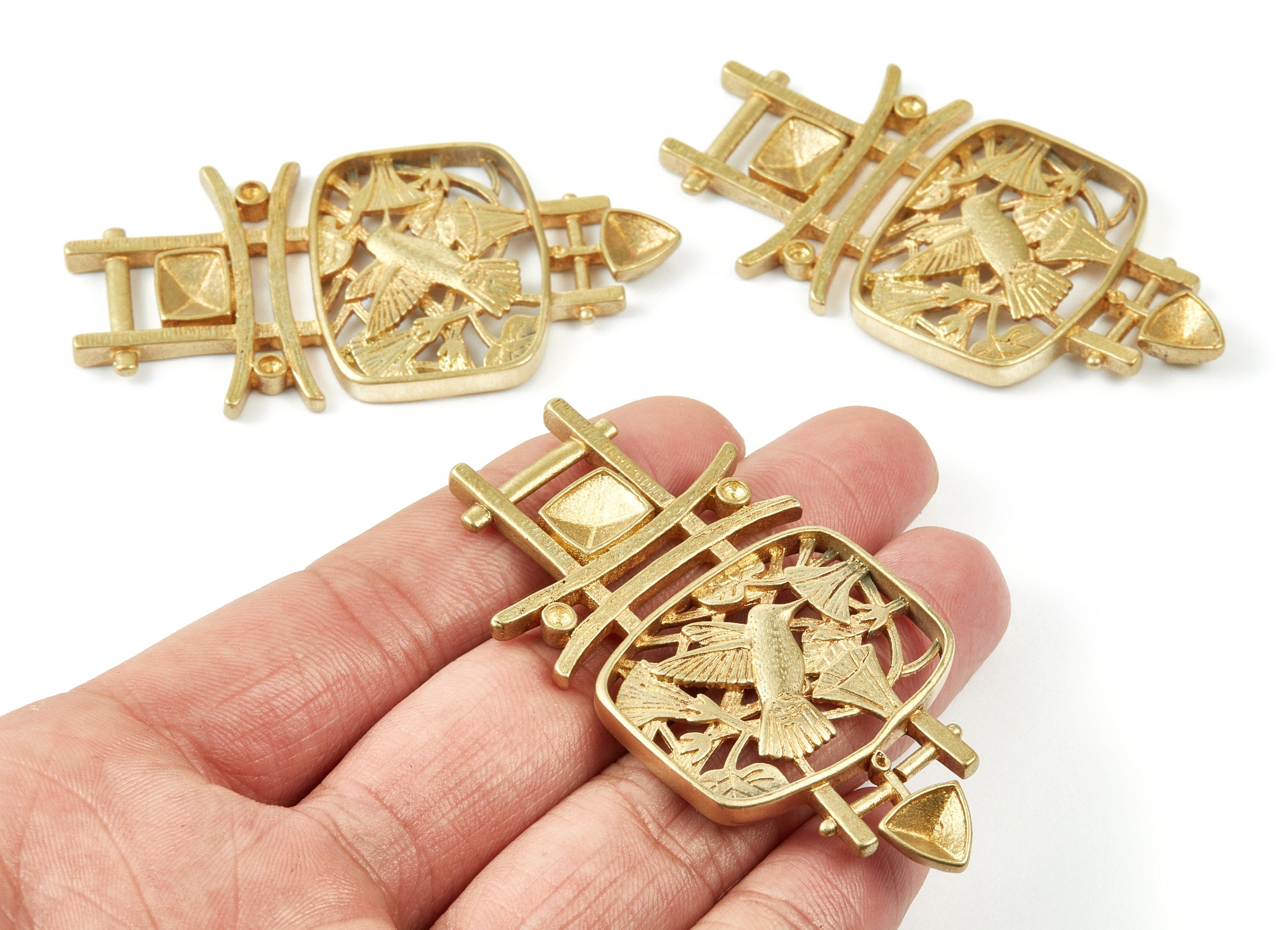 Brass Bird and Flower Charms - Bird and Flower Raw Brass Pendant - Jewelry Supplies - 68.3x34.37x4.34mm - PP1520 - DOMEDBAZAAR