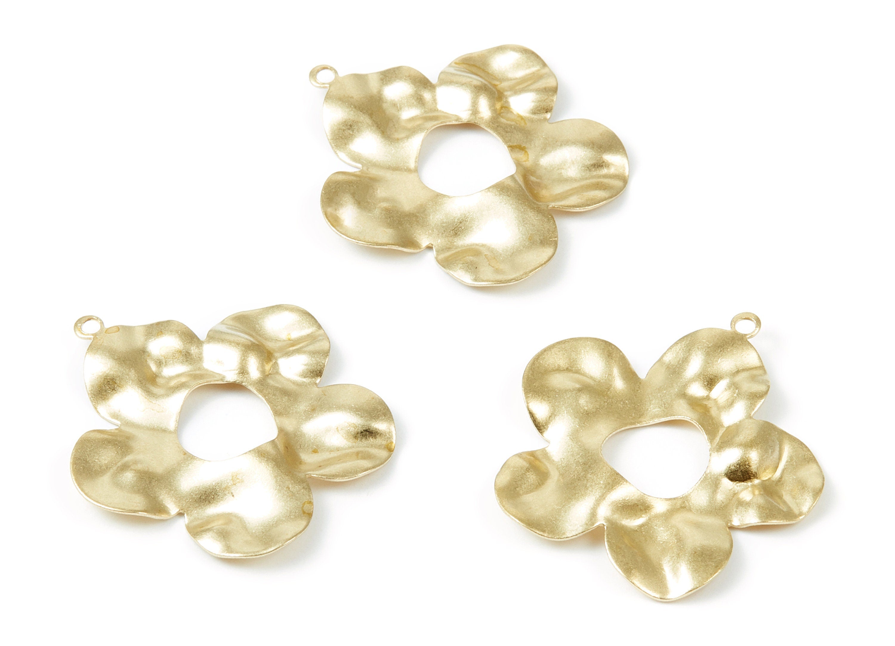 Brass Wavy Flower Charms - Wavy Flower Shaped Raw Brass Pendant - Earring Findings - Jewelry Supplies - 33.37x31.5x2mm - PP1990 - DOMEDBAZAAR