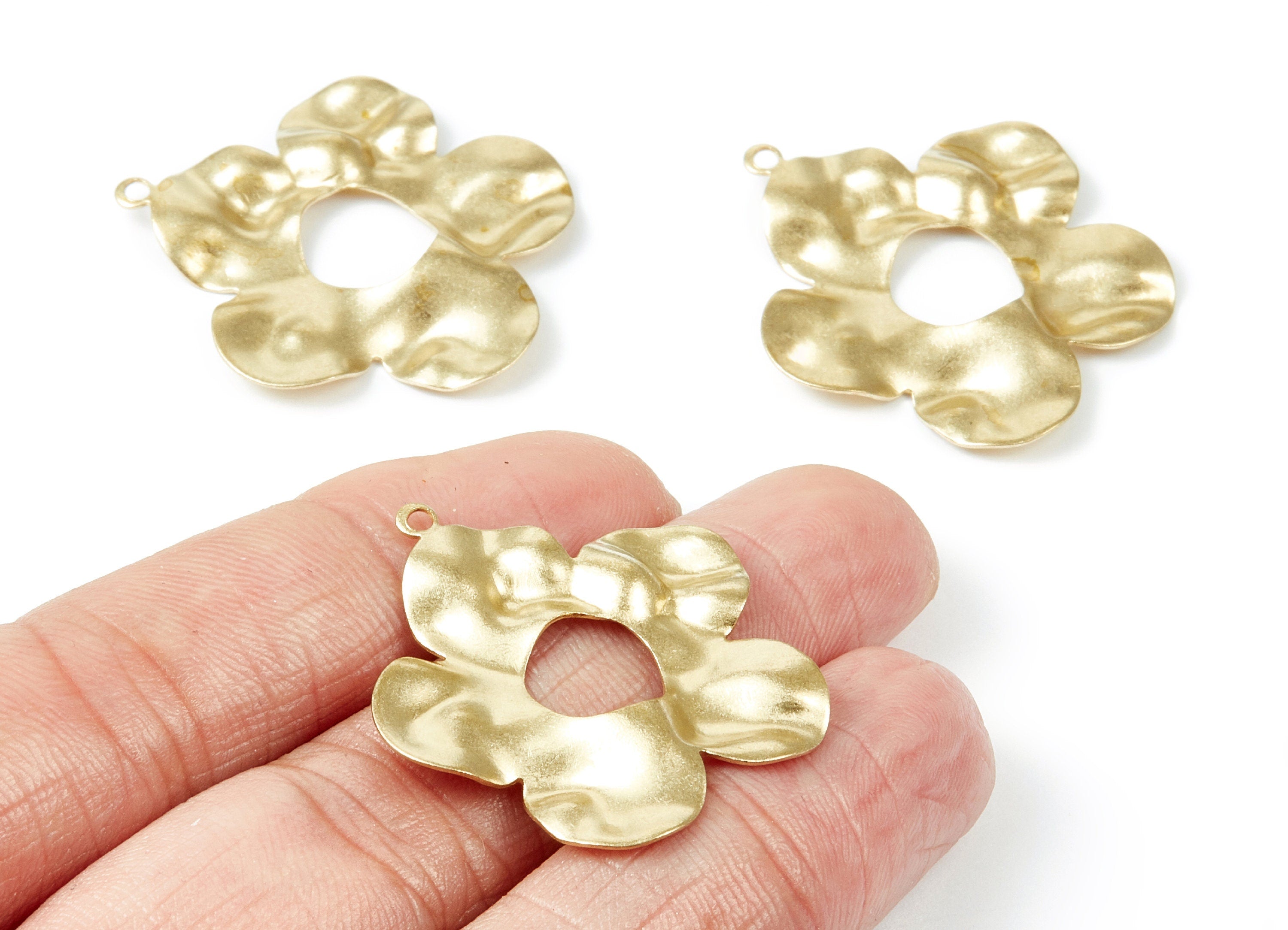 Brass Wavy Flower Charms - Wavy Flower Shaped Raw Brass Pendant - Earring Findings - Jewelry Supplies - 33.37x31.5x2mm - PP1990 - DOMEDBAZAAR