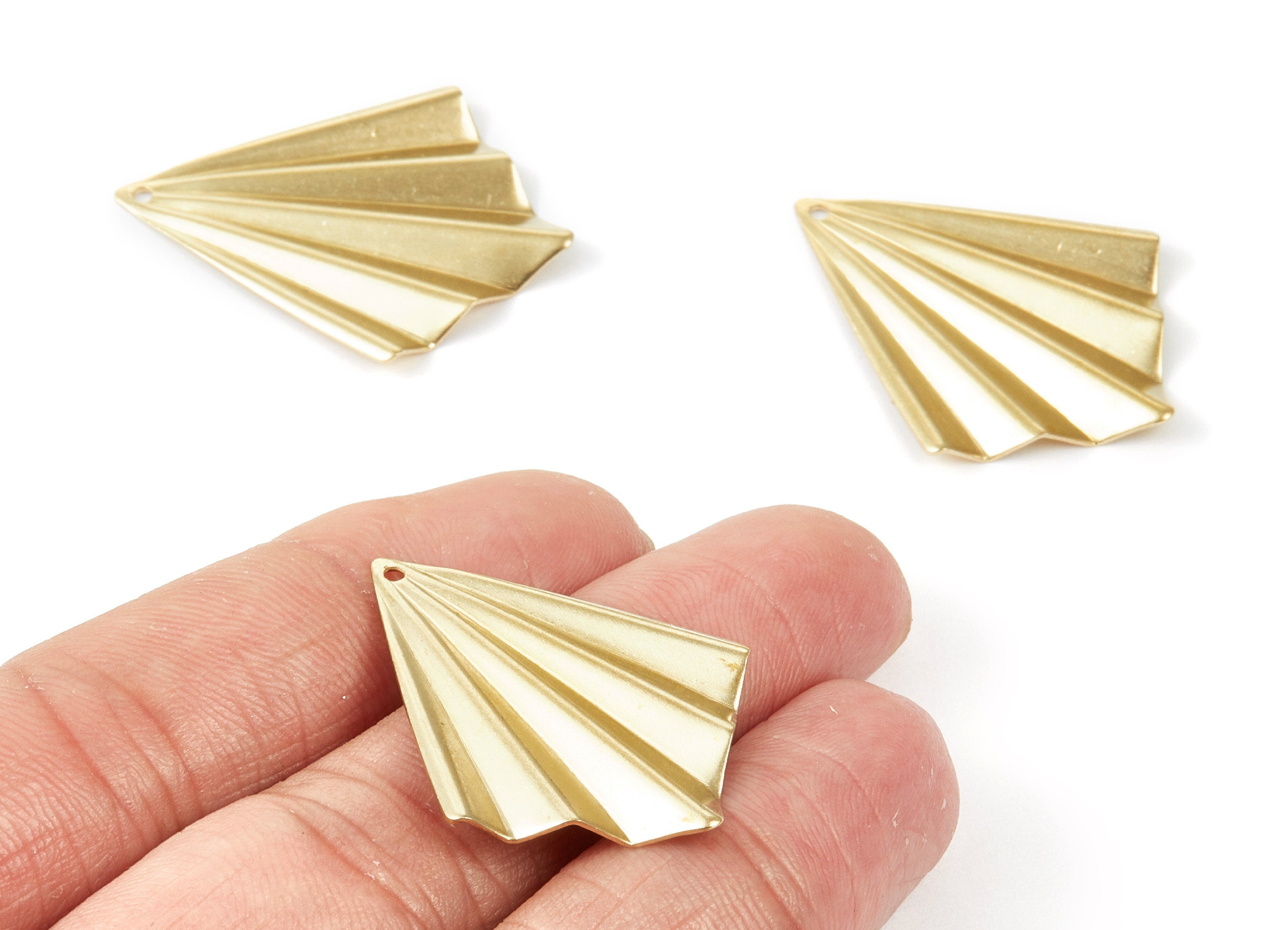 Brass Fan Charms - Fan shaped Raw Brass Pendant - Earring Findings - Jewelry Supplies - 35x27.22x2.45mm - PP1957 - DOMEDBAZAAR