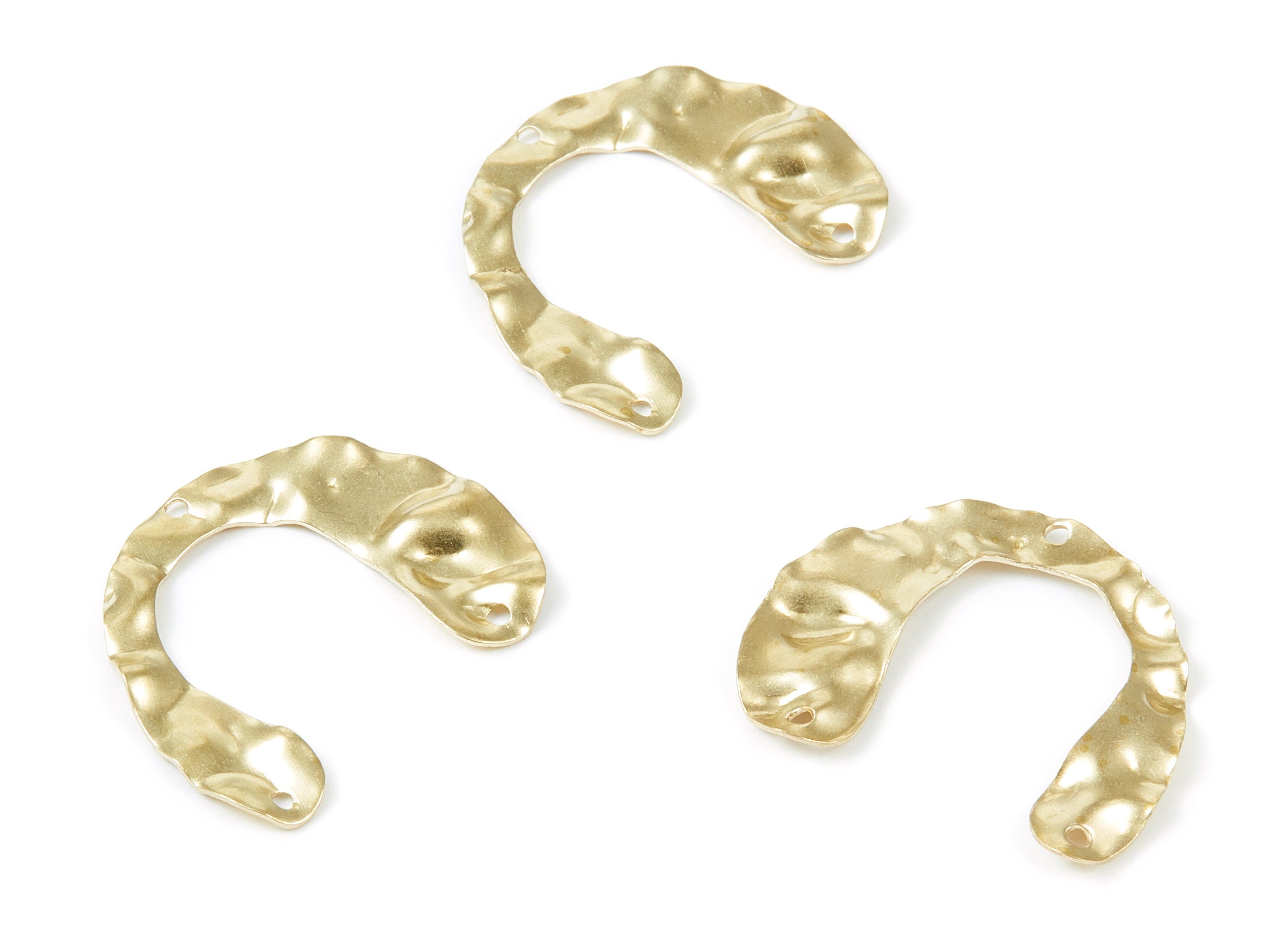 Brass Wavy U Charms - Wavy U Shaped Raw Brass Connector with 3 Hole - Jewelry Supplies - 29.78x24.66x1.75mm - PP1821 - DOMEDBAZAAR
