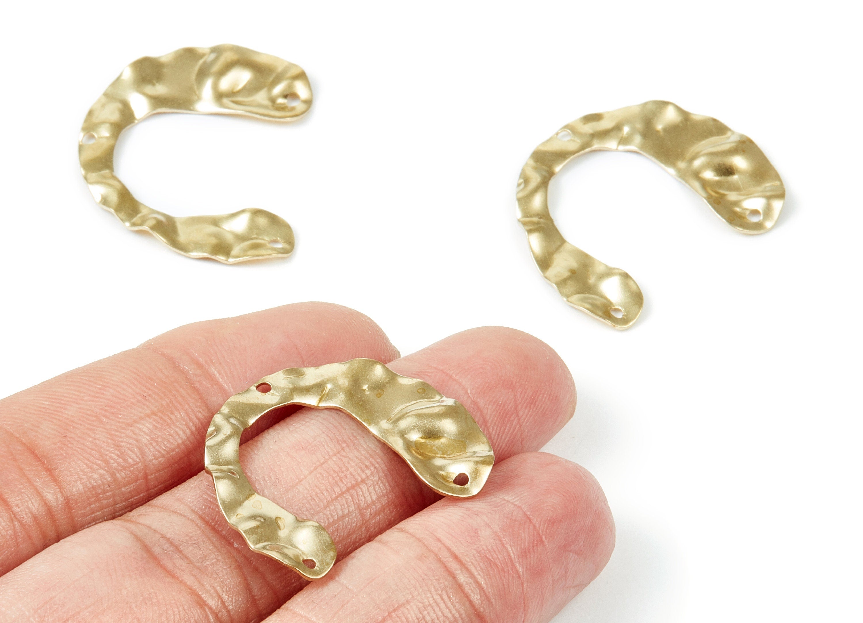 Brass Wavy U Charms - Wavy U Shaped Raw Brass Connector with 3 Hole - Jewelry Supplies - 29.78x24.66x1.75mm - PP1821 - DOMEDBAZAAR