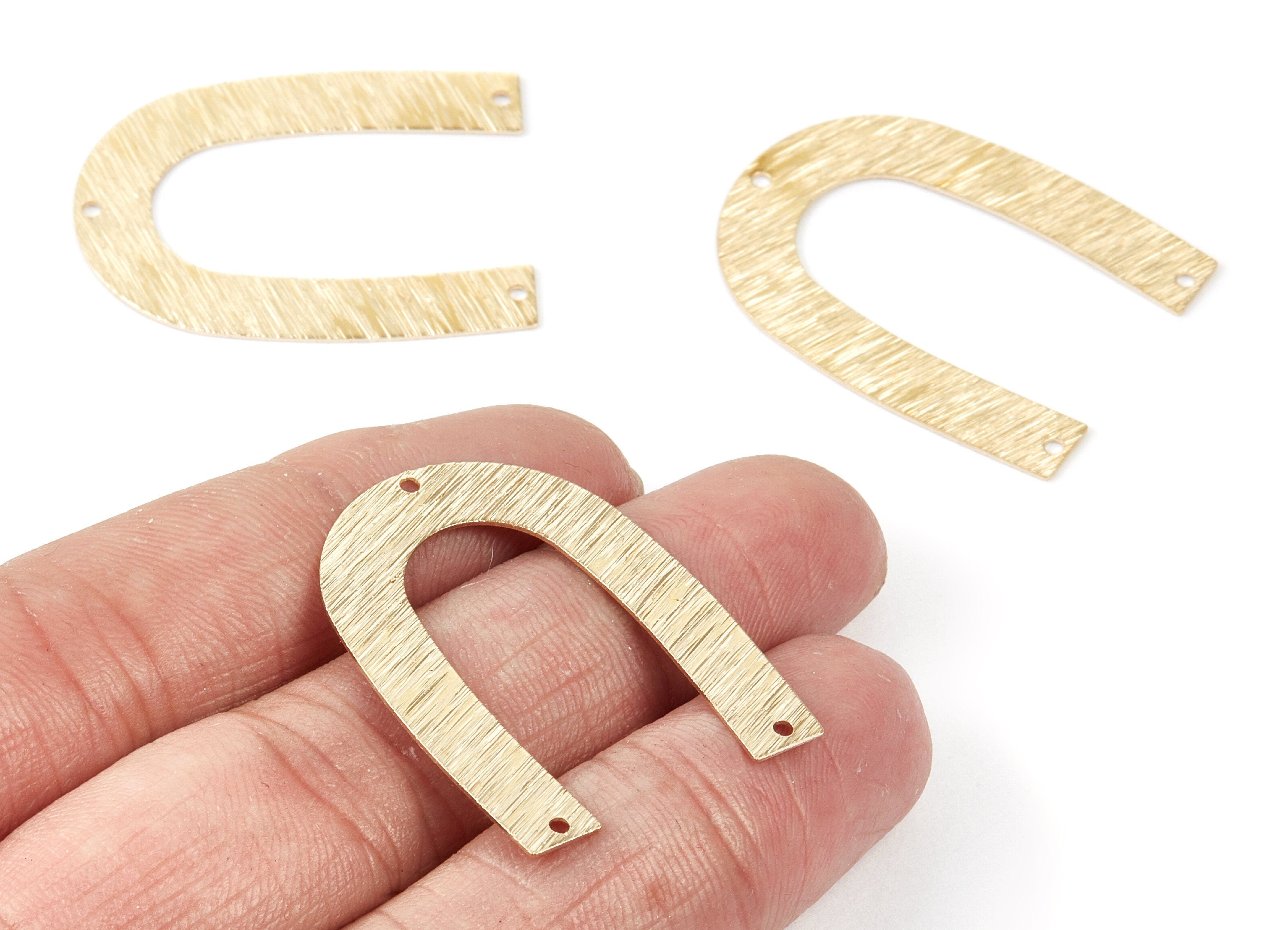 Brass Geometric Charms - Textured U Shaped Raw Brass Connector with 3 Holes - Jewelry Supplies - 35x26.8x0.57mm - PP1894 - DOMEDBAZAAR