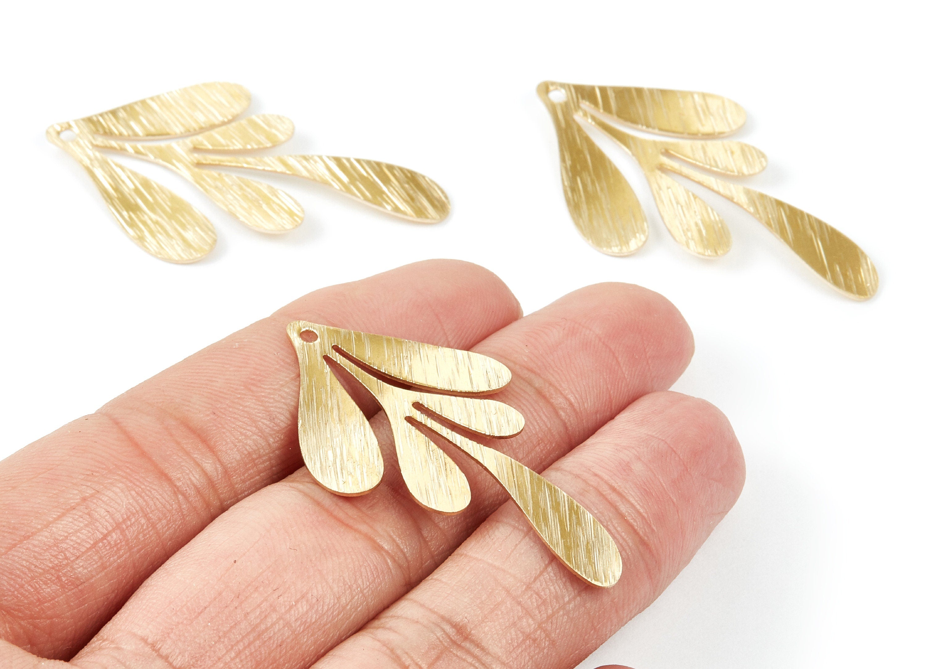 Brass Textured Leaf Charms - Textured Leaf Shaped Raw Brass Pendant - Earring Findings - Jewelry Supplies - 46x26,64x0,84mm - PP2074 - DOMEDBAZAAR