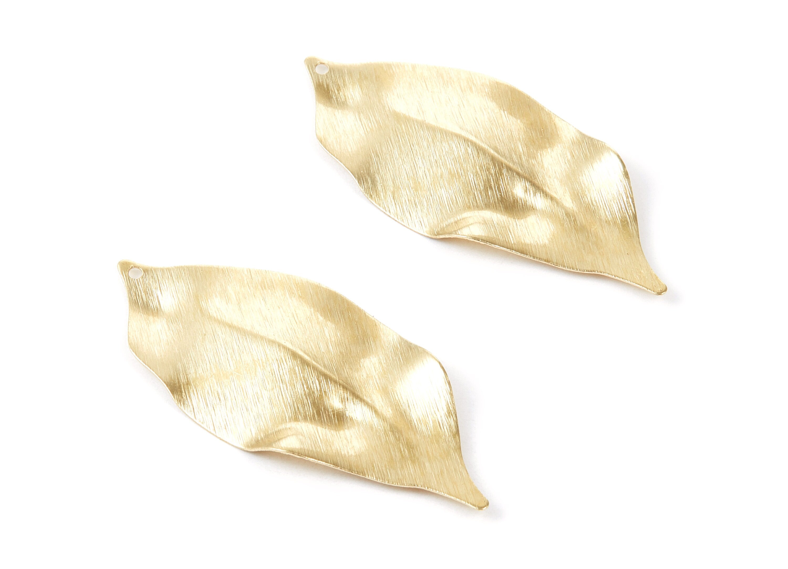 Brass Leaf Charms - Textured Leaf Shaped Raw Brass Pendant - Earring Findings - Jewelry Supplies - 52.7x23.45x0.5mm - PP1855 - DOMEDBAZAAR