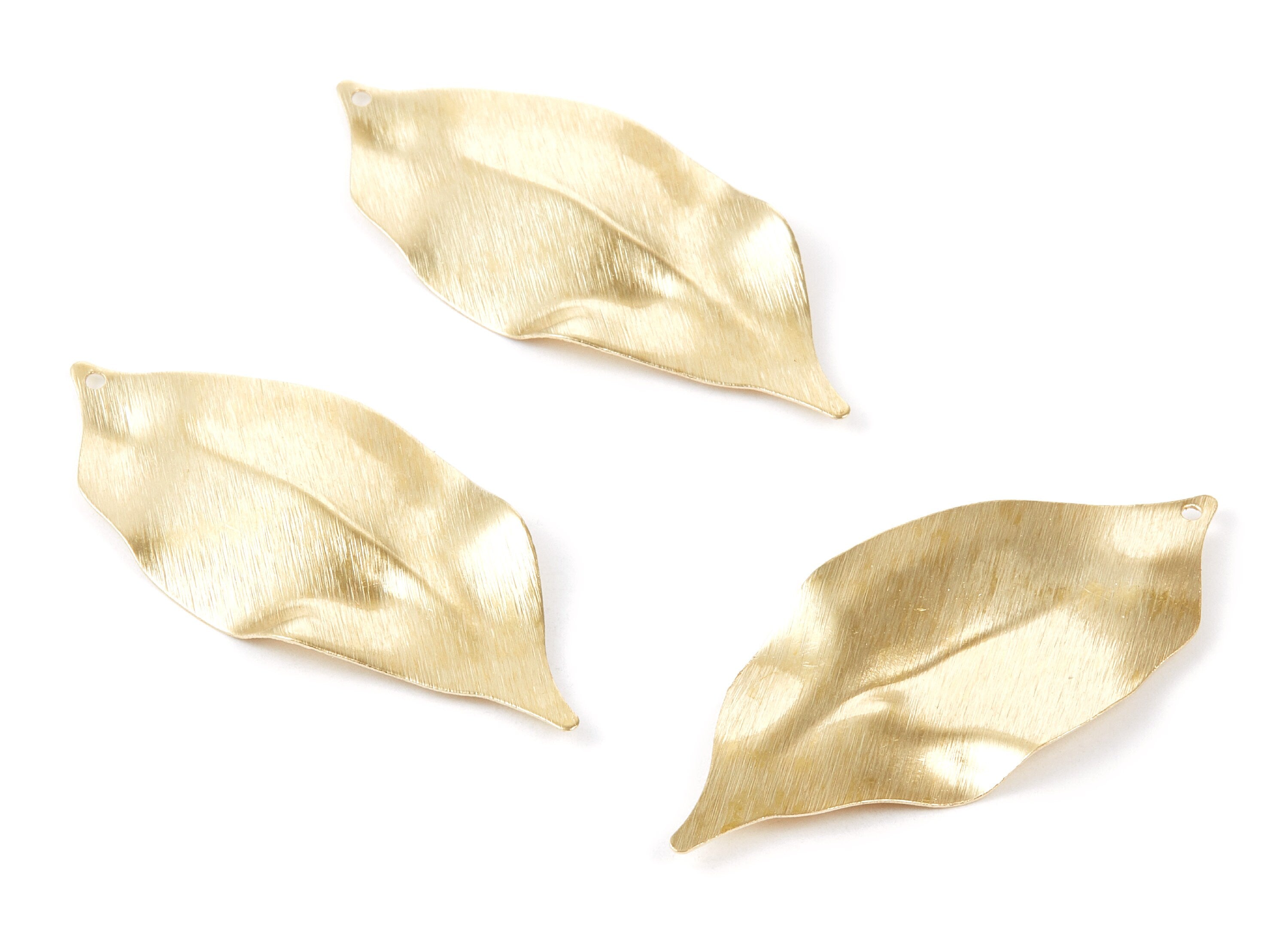 Brass Leaf Charms - Textured Leaf Shaped Raw Brass Pendant - Earring Findings - Jewelry Supplies - 52.7x23.45x0.5mm - PP1855 - DOMEDBAZAAR
