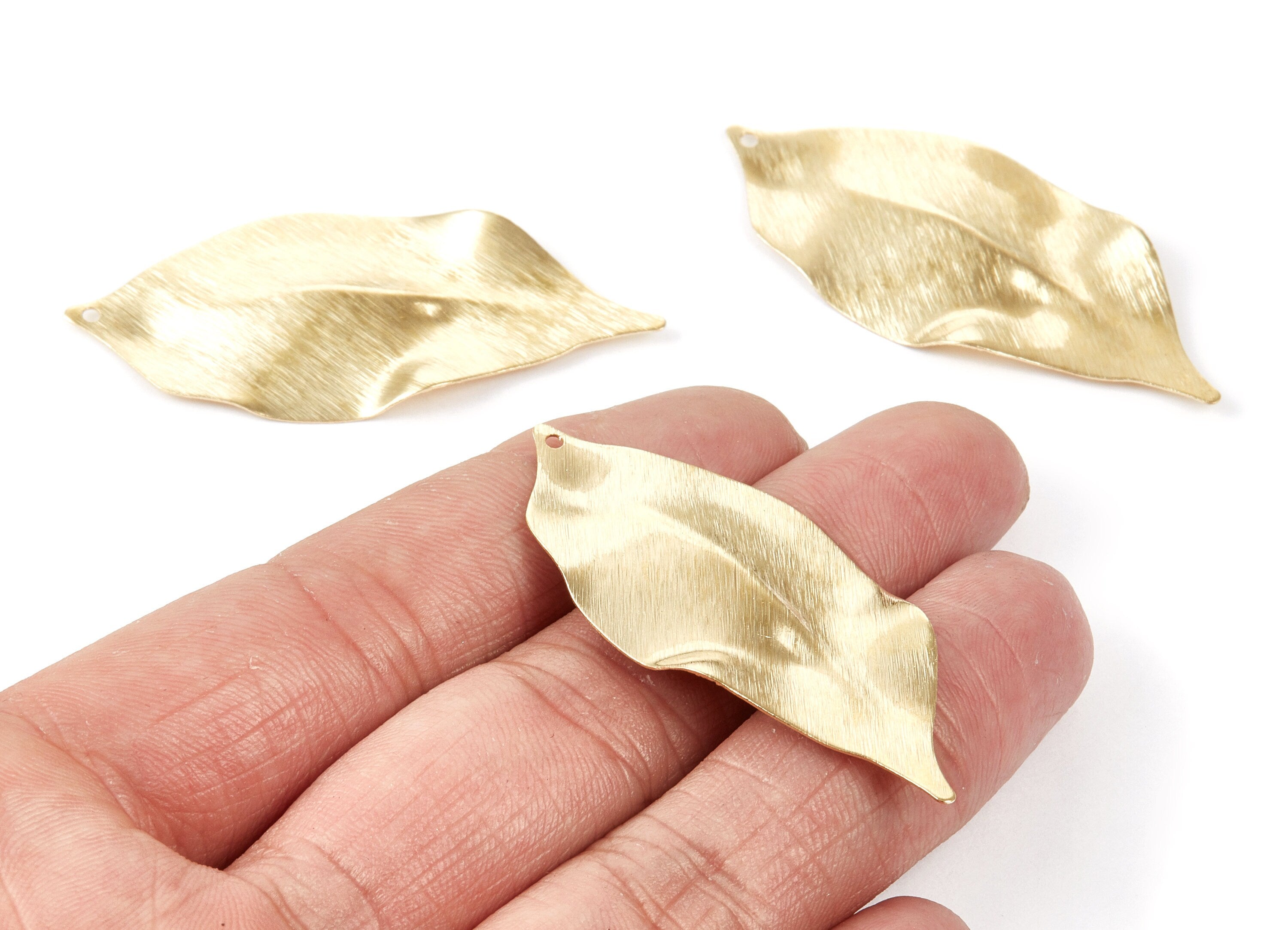 Brass Leaf Charms - Textured Leaf Shaped Raw Brass Pendant - Earring Findings - Jewelry Supplies - 52.7x23.45x0.5mm - PP1855 - DOMEDBAZAAR