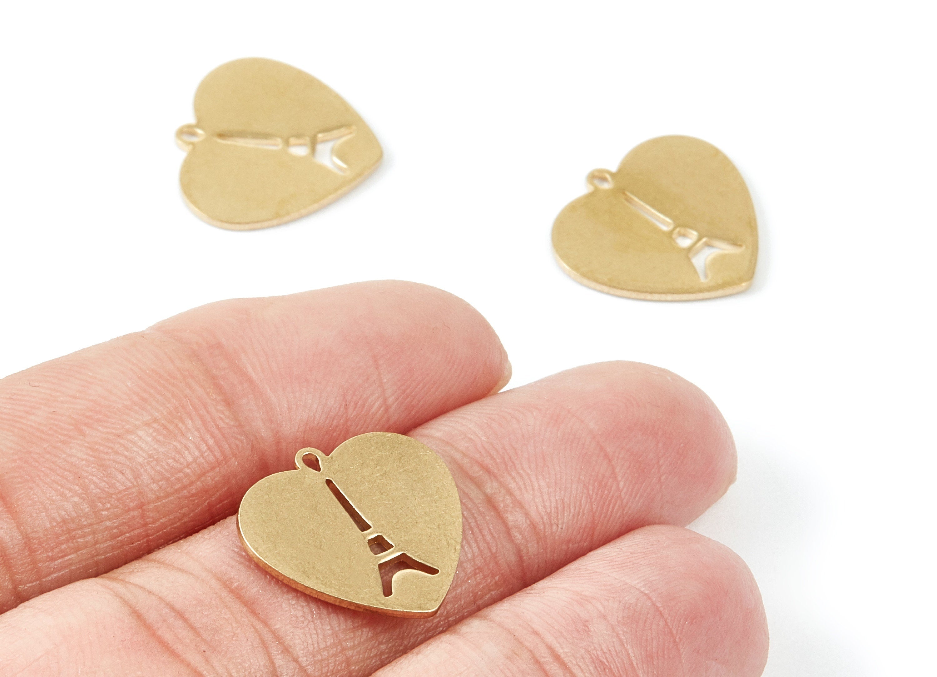 Brass Heart Charms - Heart Shpaed Raw Brass Pendant - Earring Findings - Jewelry Supplies - 17,45x16,75x1,08mm - PP1792 - DOMEDBAZAAR