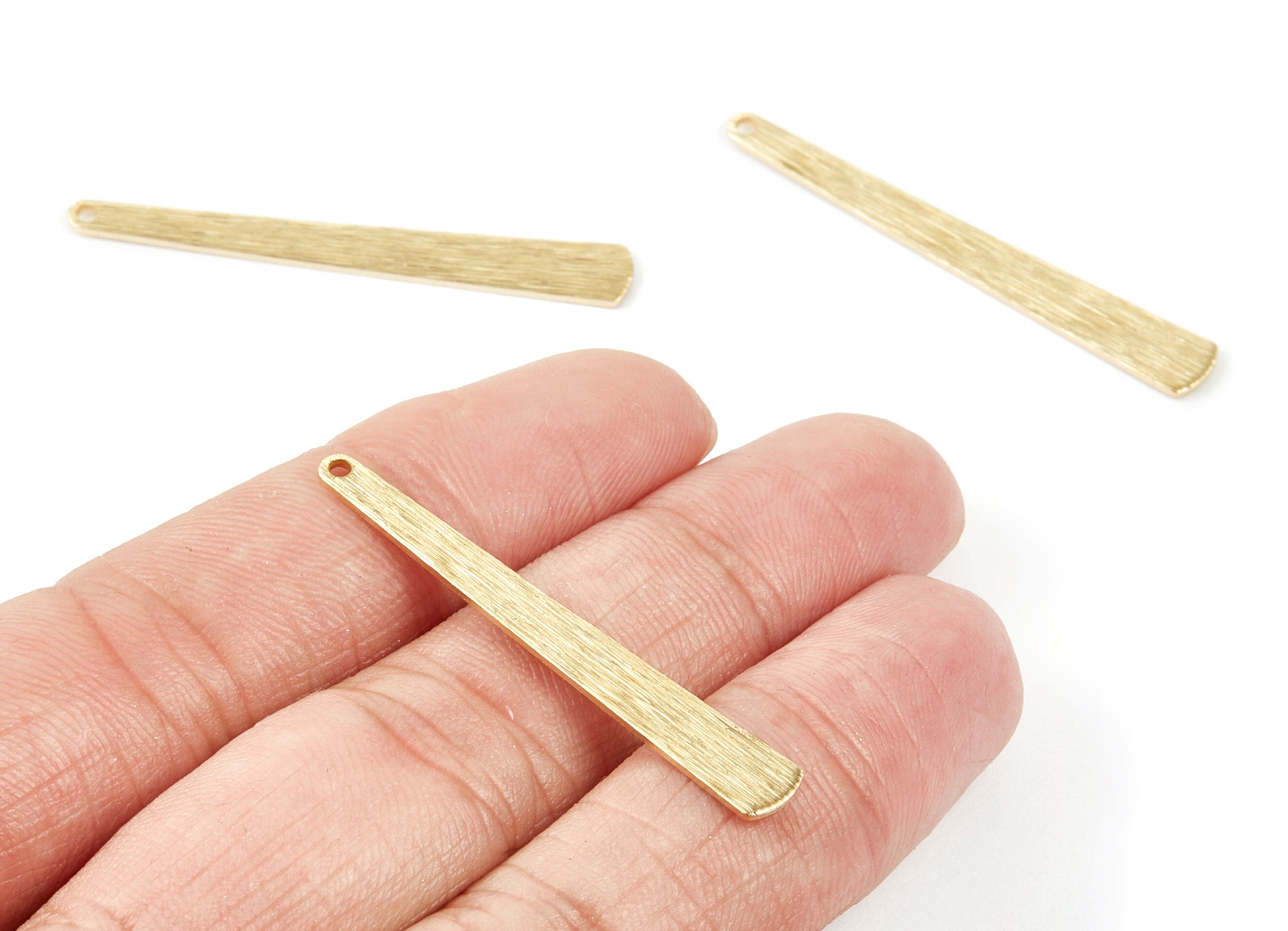 Brass Textured Long Strip Charms - Textured Long Strip Raw Brass Pendants - Earring Findings - Jewelry Supplies - 42,9x5,78x0,84mm - PP2071 - DOMEDBAZAAR